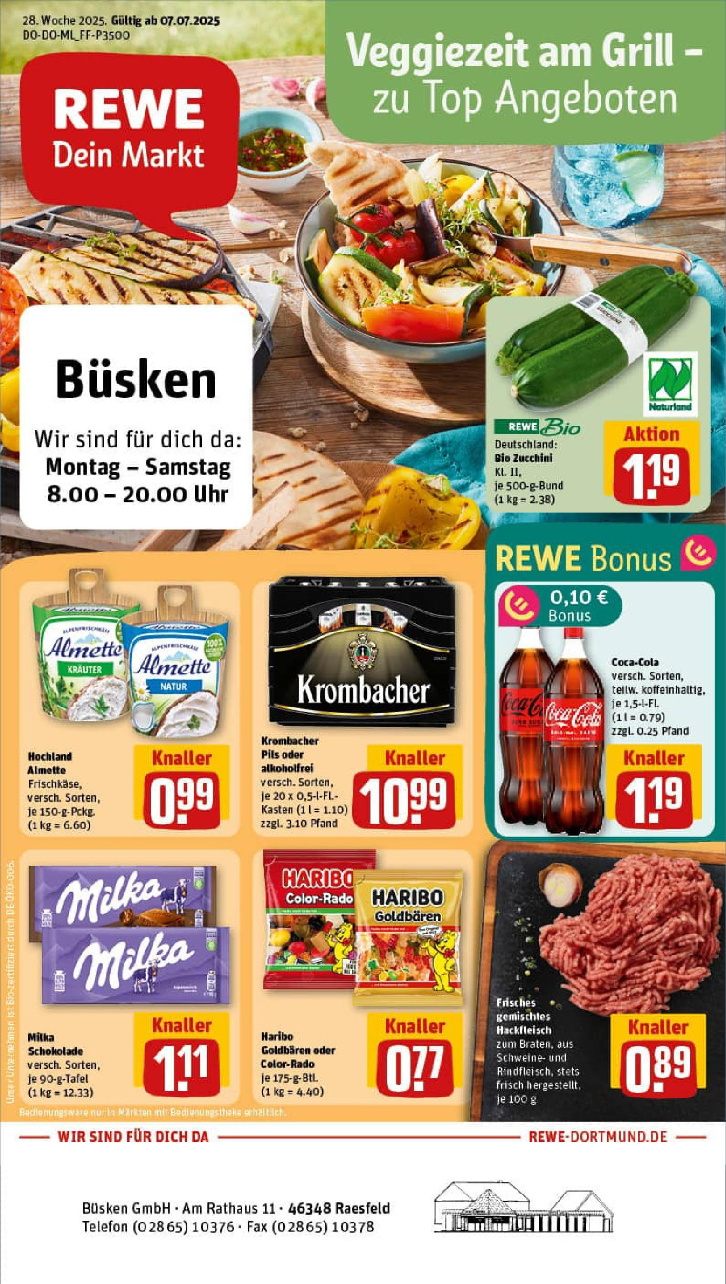 REWE Prospekt ab 06.07.2025 zum Blättern » Angebote | Seite: 1 | Produkte: Grill, Almette, Milka schokolade, Telefon