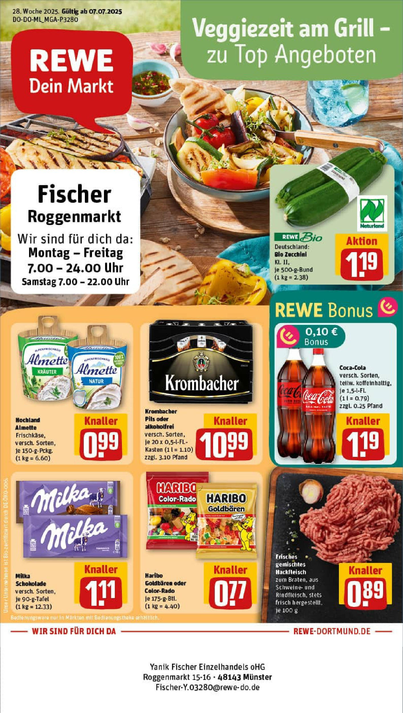 REWE Prospekt ab 06.07.2025 zum Blättern » Angebote | Seite: 1 | Produkte: Haribo, Cola, Pils, Milka