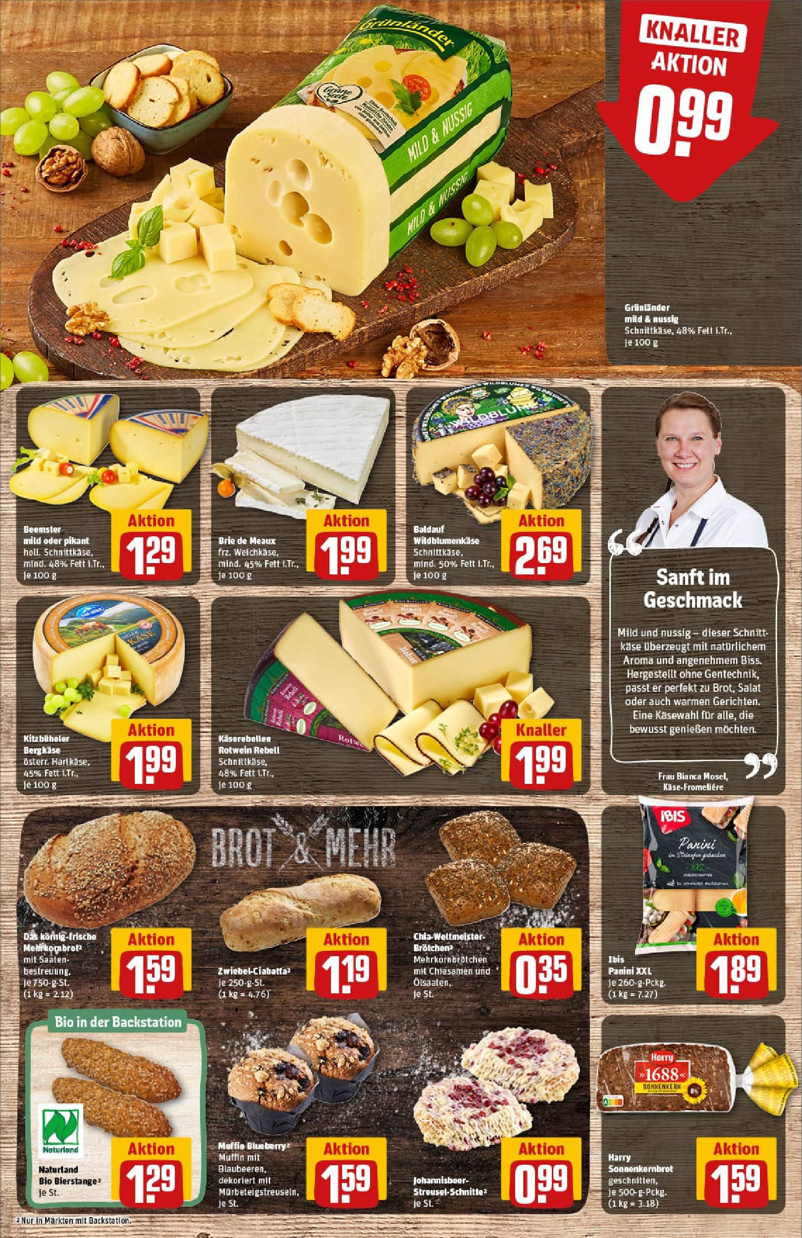 REWE Prospekt ab 06.07.2025 zum Blättern » Angebote | Seite: 11 | Produkte: Käse, Grunlander, Brot, Salat