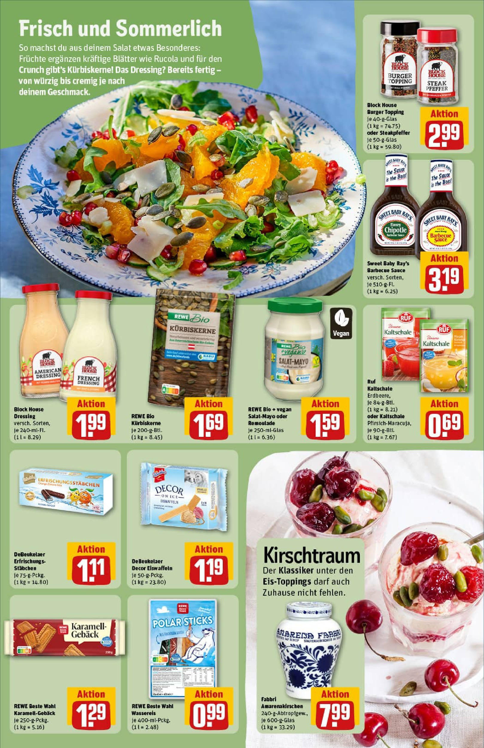 REWE Prospekt ab 06.07.2025 zum Blättern » Angebote | Seite: 14 | Produkte: Rucola, Dressing, Burger, Pfeffer