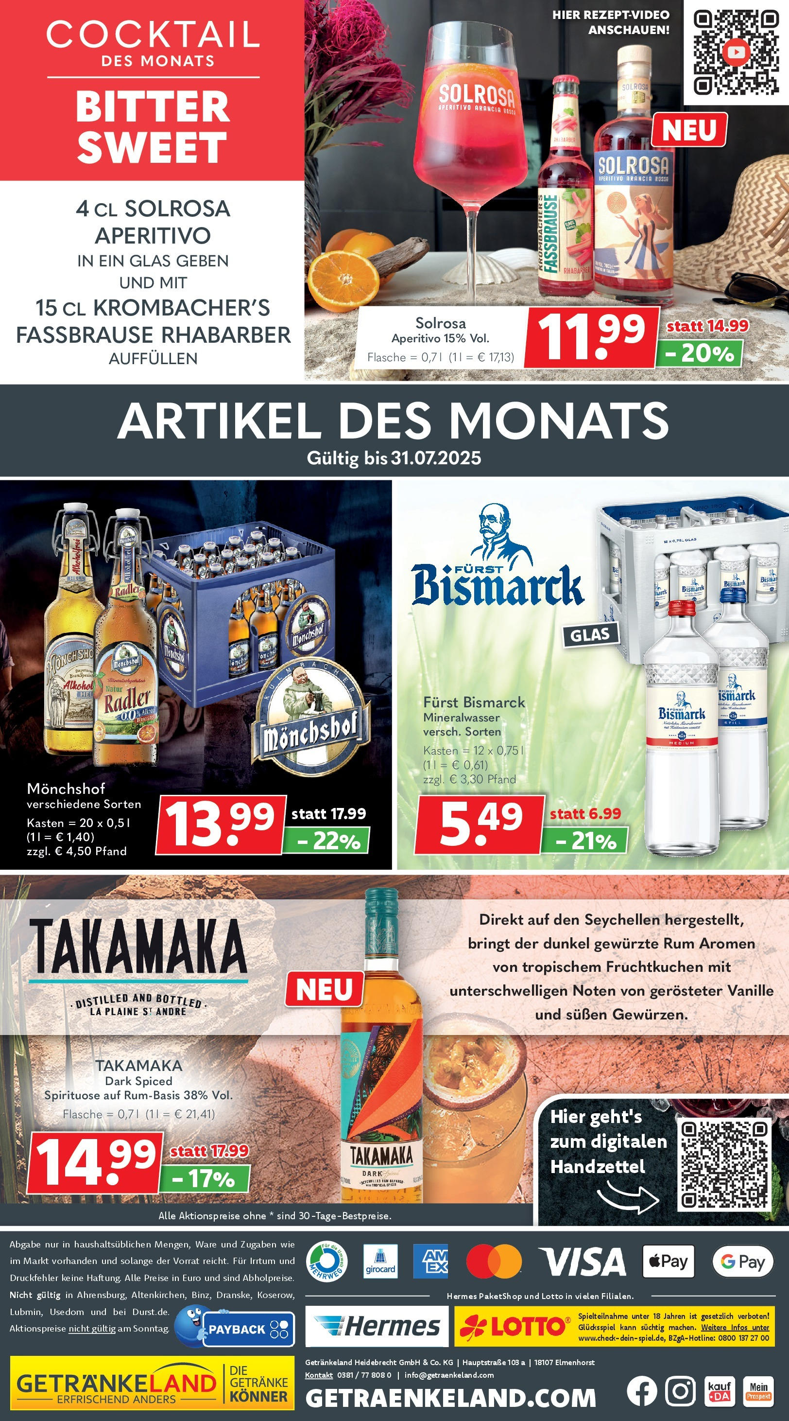 Getränkeland - Getränkeland: Getränkeangebote (ab 06.07.2025) zum Blättern | Seite: 10 | Produkte: Monchshof, Rum, Mineralwasser, Rhabarber