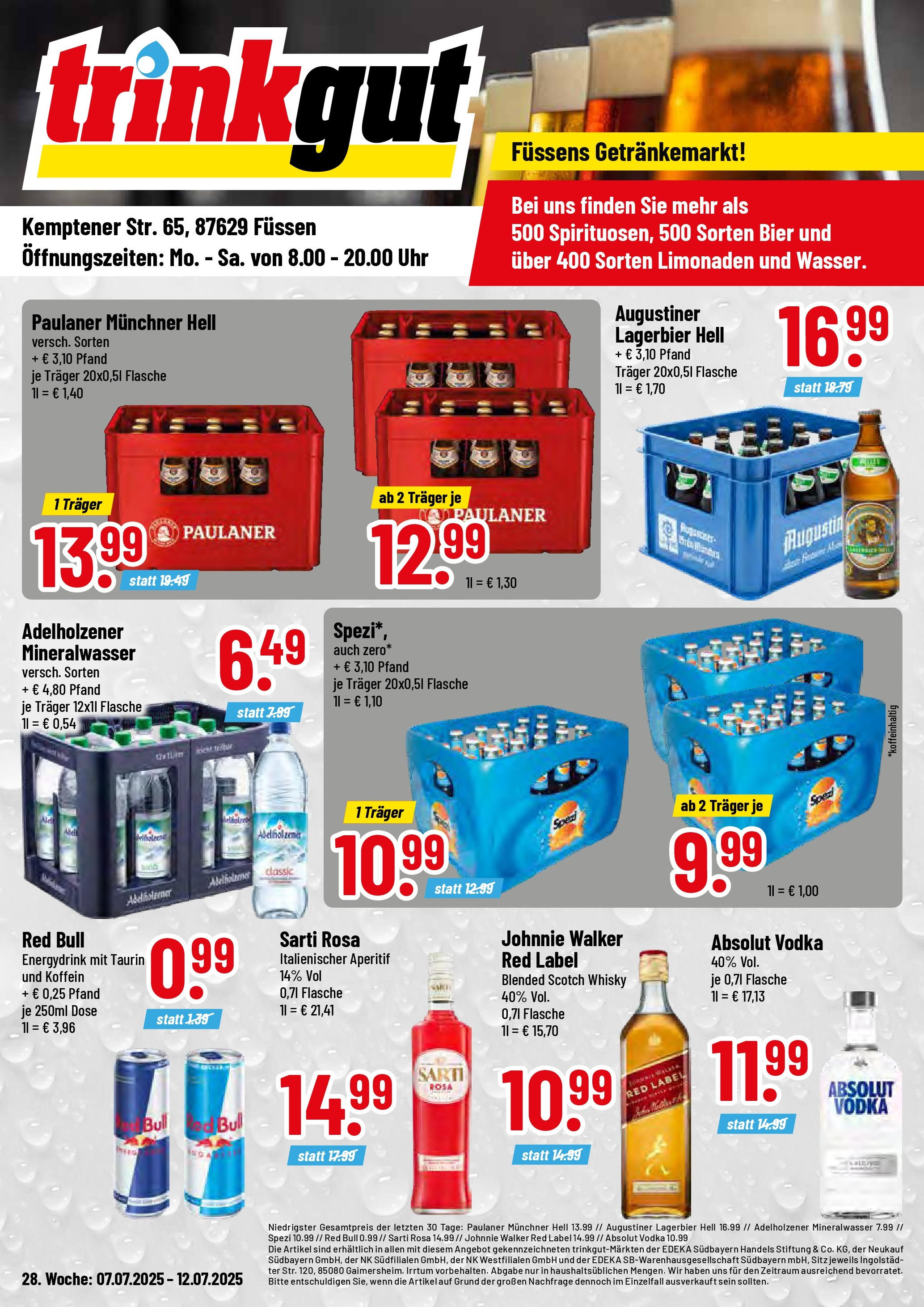 Trinkgut prospekt Füssen	 (ab 06.07.2025) » Angebote online | Seite: 1 | Produkte: Whisky, Adelholzener, Uhr, Johnnie walker