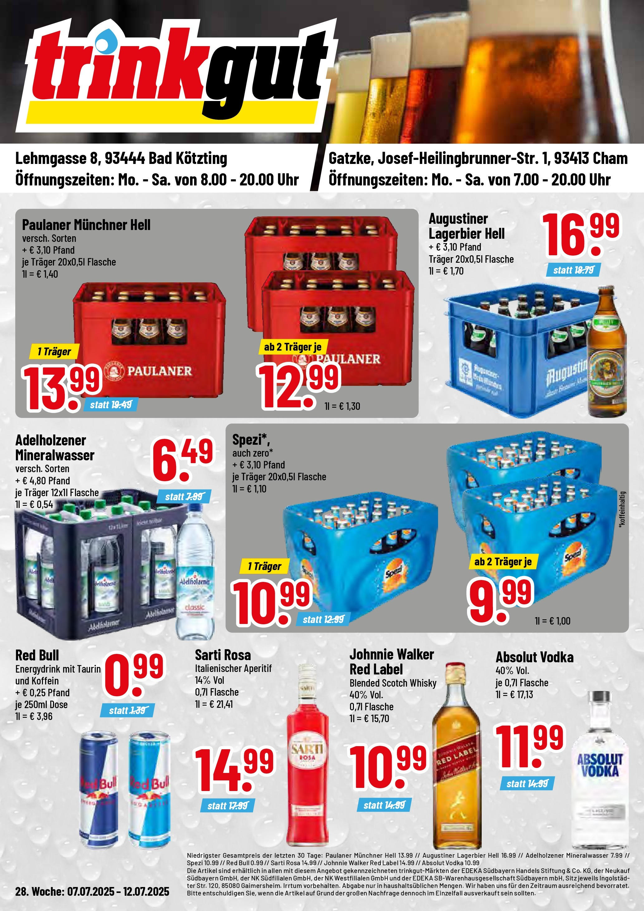 Trinkgut prospekt Cham	 (ab 06.07.2025) » Angebote online | Seite: 1 | Produkte: Bad, Adelholzener, Vodka, Johnnie walker