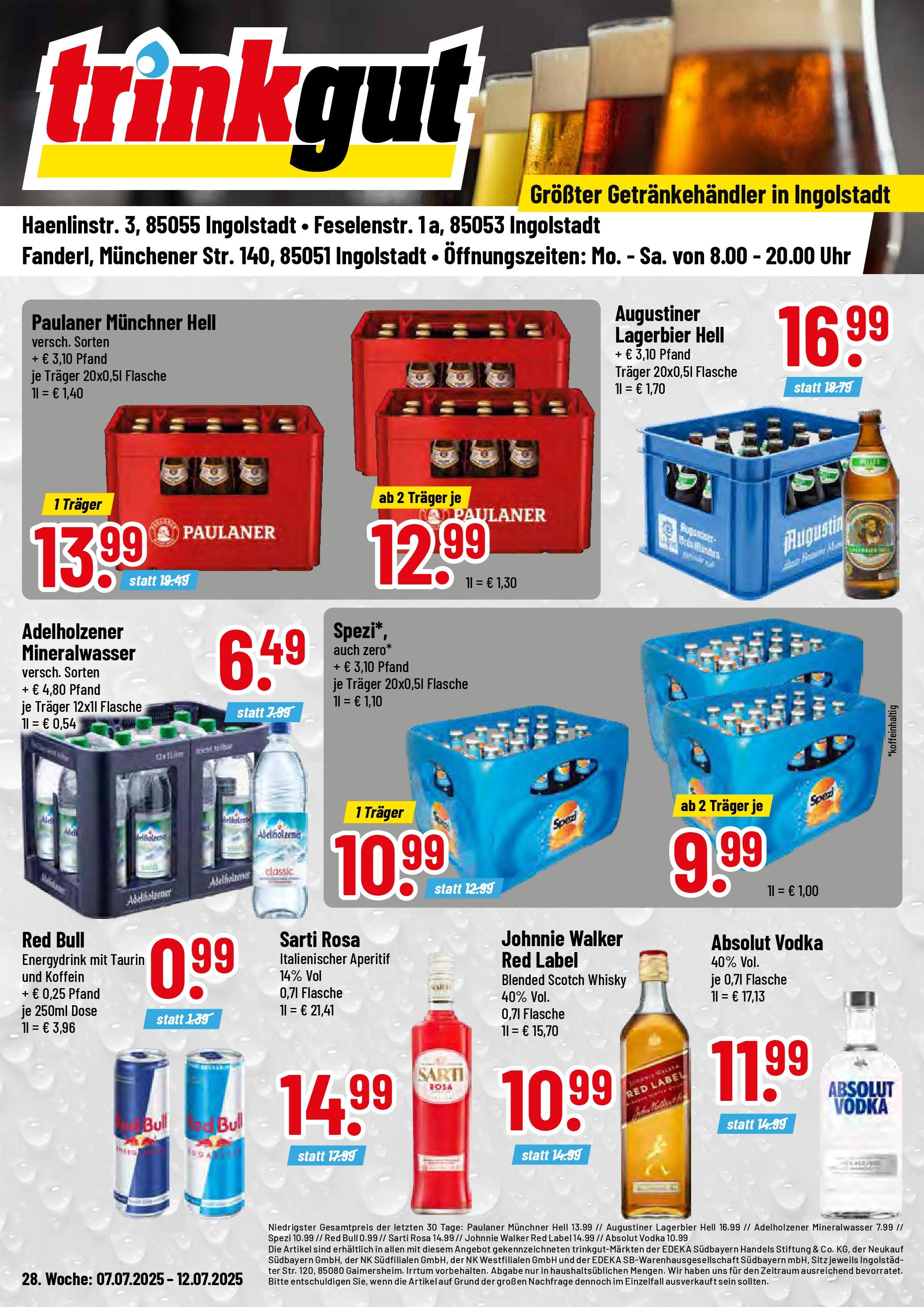 Trinkgut prospekt Ingolstadt	 (ab 06.07.2025) » Angebote online | Seite: 1 | Produkte: Whisky, Red bull, Adelholzener, Uhr