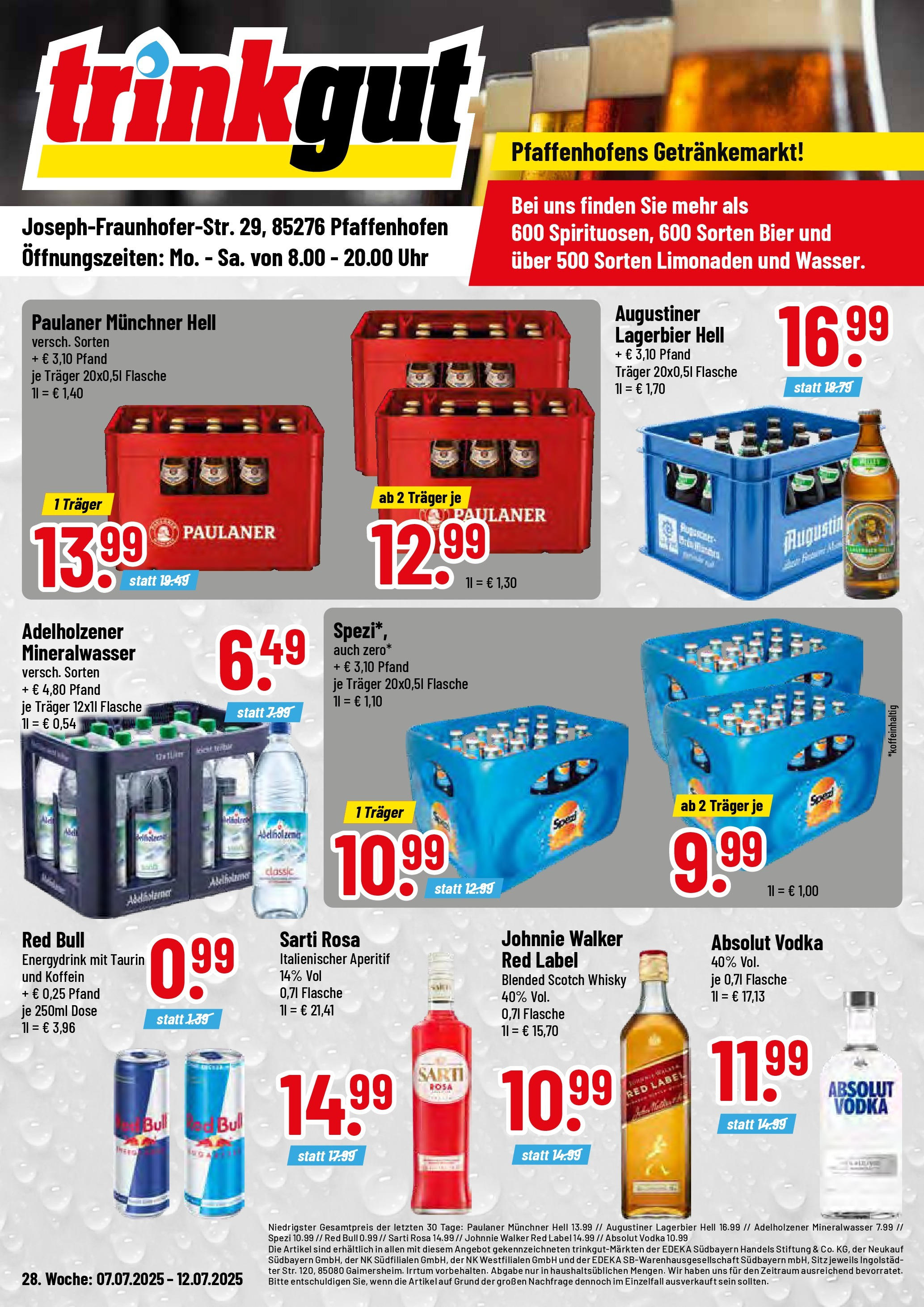 Trinkgut prospekt Pfaffenhofen/Ilm	 (ab 06.07.2025) » Angebote online | Seite: 1 | Produkte: Adelholzener, Mineralwasser, Uhr, Paulaner
