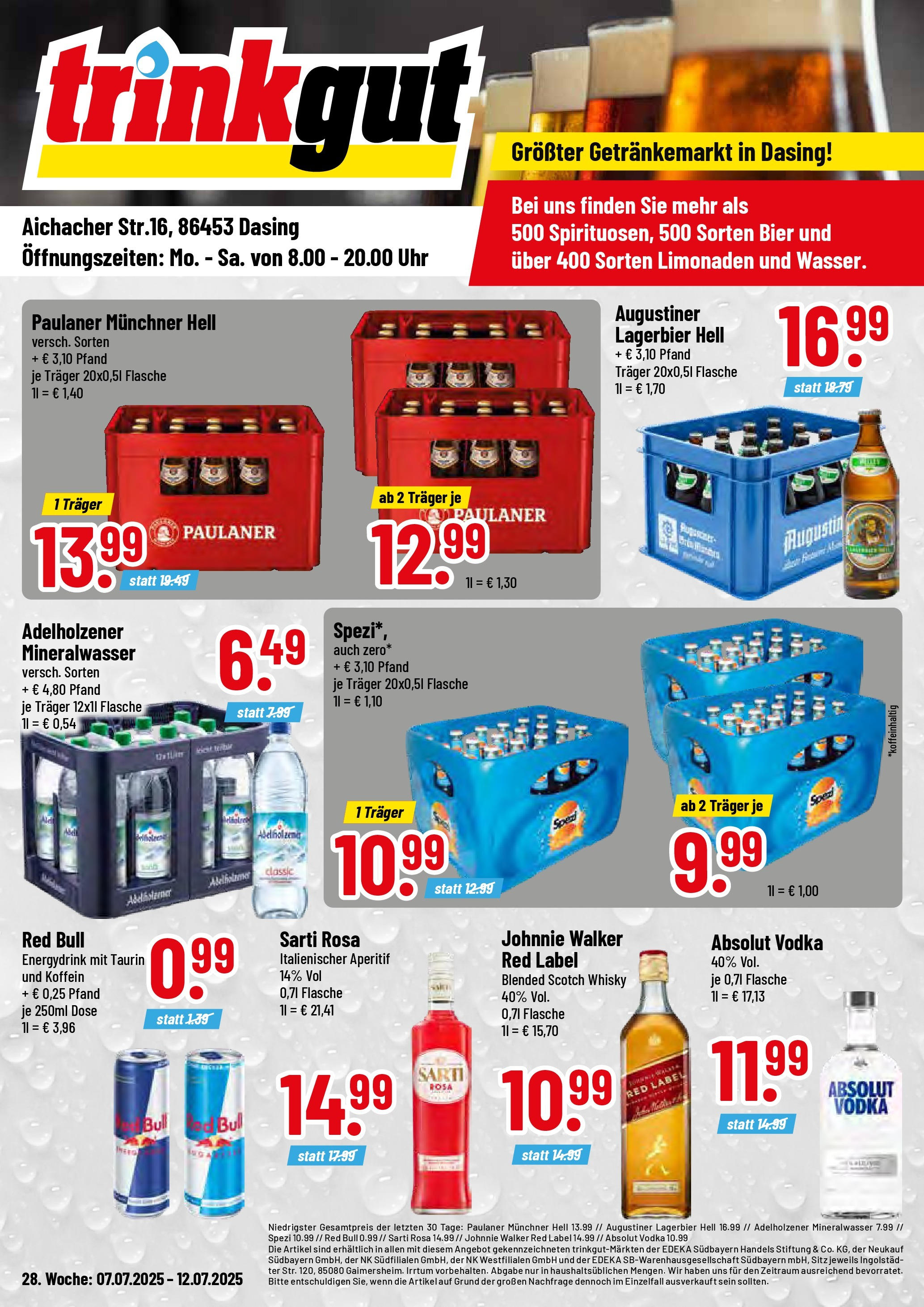Trinkgut prospekt Dasing	 (ab 06.07.2025) » Angebote online | Seite: 1 | Produkte: Whisky, Red bull, Adelholzener, Johnnie walker
