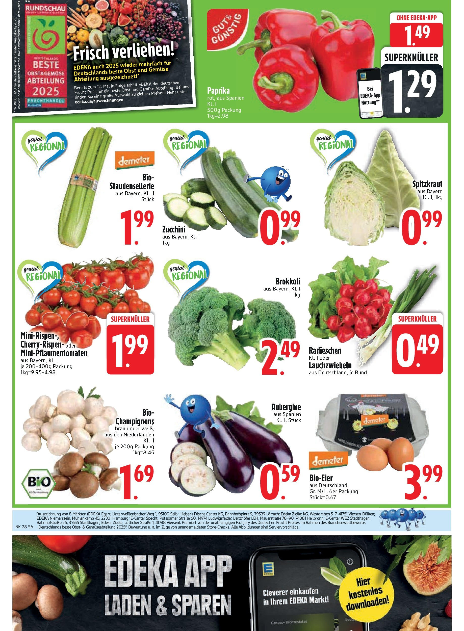 Edeka prospekt Vilgertshofen-Issing	 (ab 06.07.2025) » Angebote Online | Seite: 8 | Produkte: Champignons, Obst, Brokkoli, Aubergine