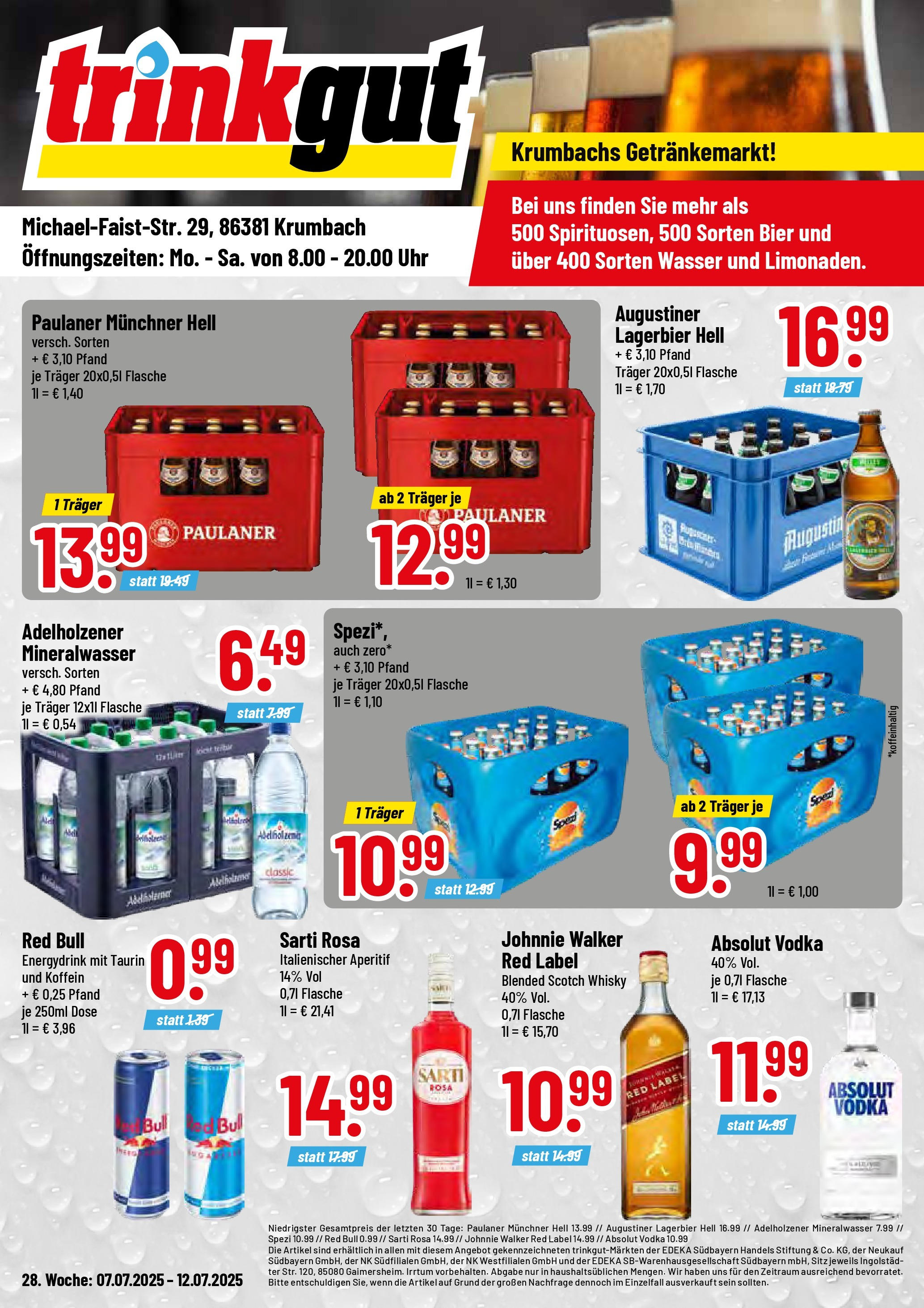 Trinkgut prospekt Krumbach	 (ab 06.07.2025) » Angebote online | Seite: 1 | Produkte: Bier, Mineralwasser, Wasser, Paulaner