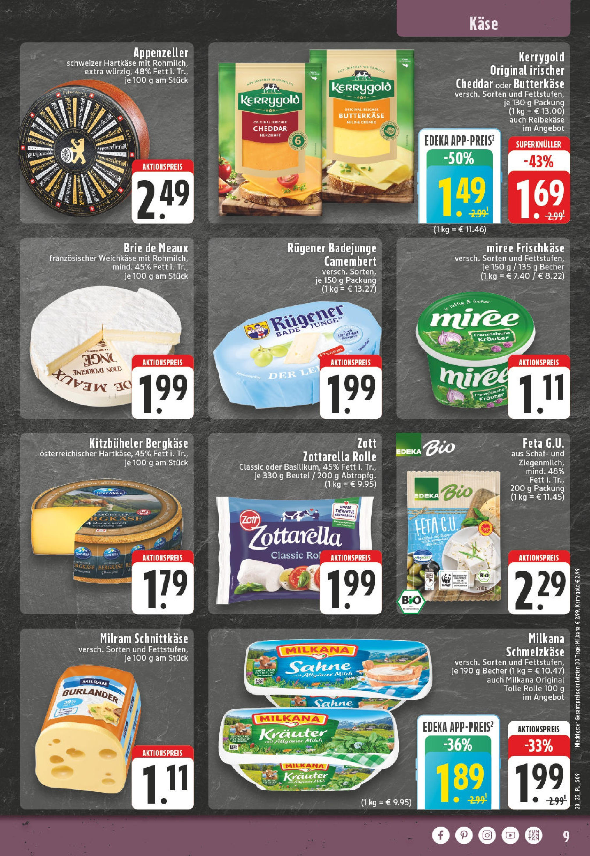 Edeka prospekt Bad Sassendorf	 (ab 06.07.2025) » Angebote Online | Seite: 9 | Produkte: Milram, Reibekase, Sahne, Frischkase