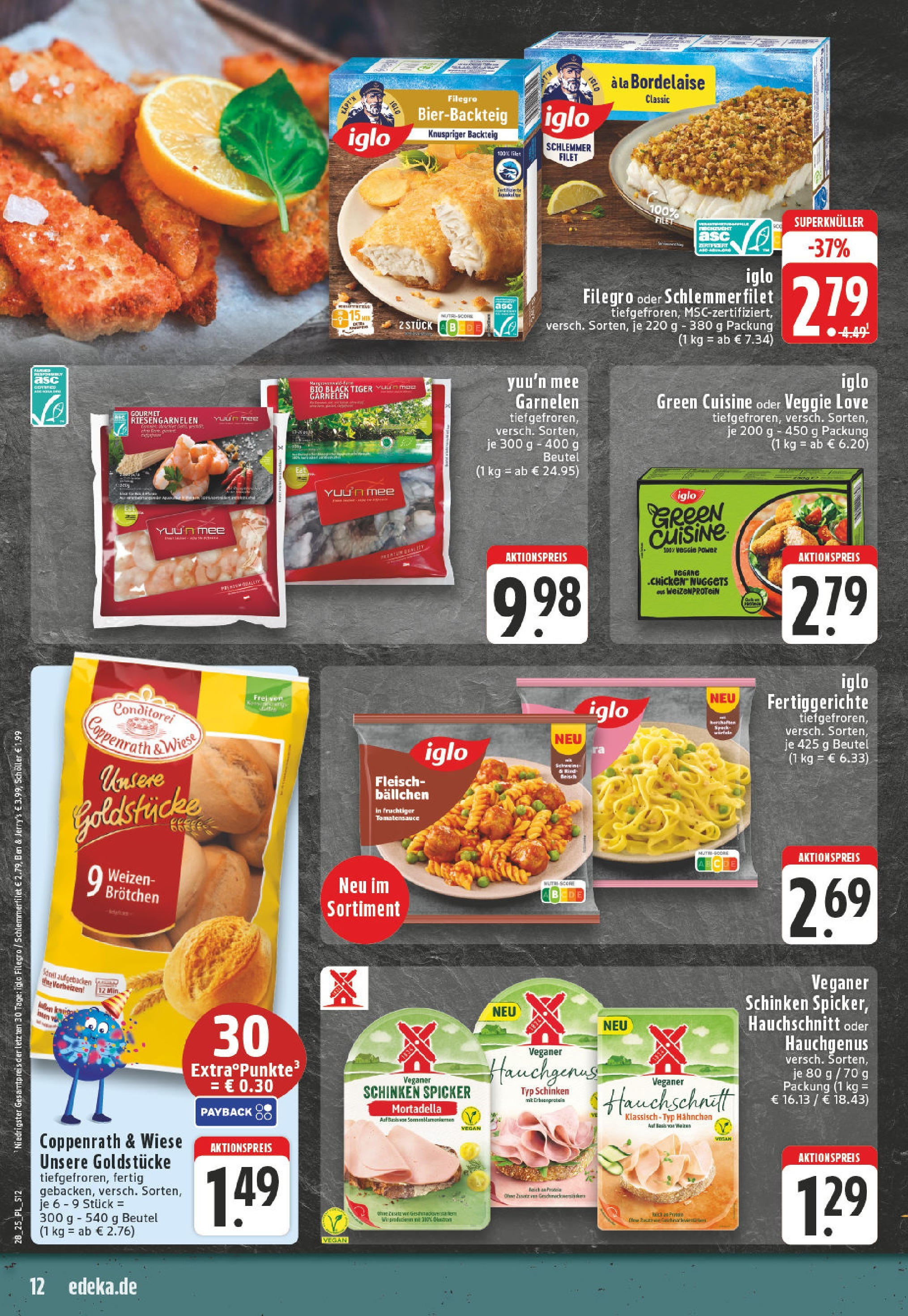 Edeka prospekt Bad Sassendorf	 (ab 06.07.2025) » Angebote Online | Seite: 12 | Produkte: Hahnchen, Iglo, Garnelen, Fleisch