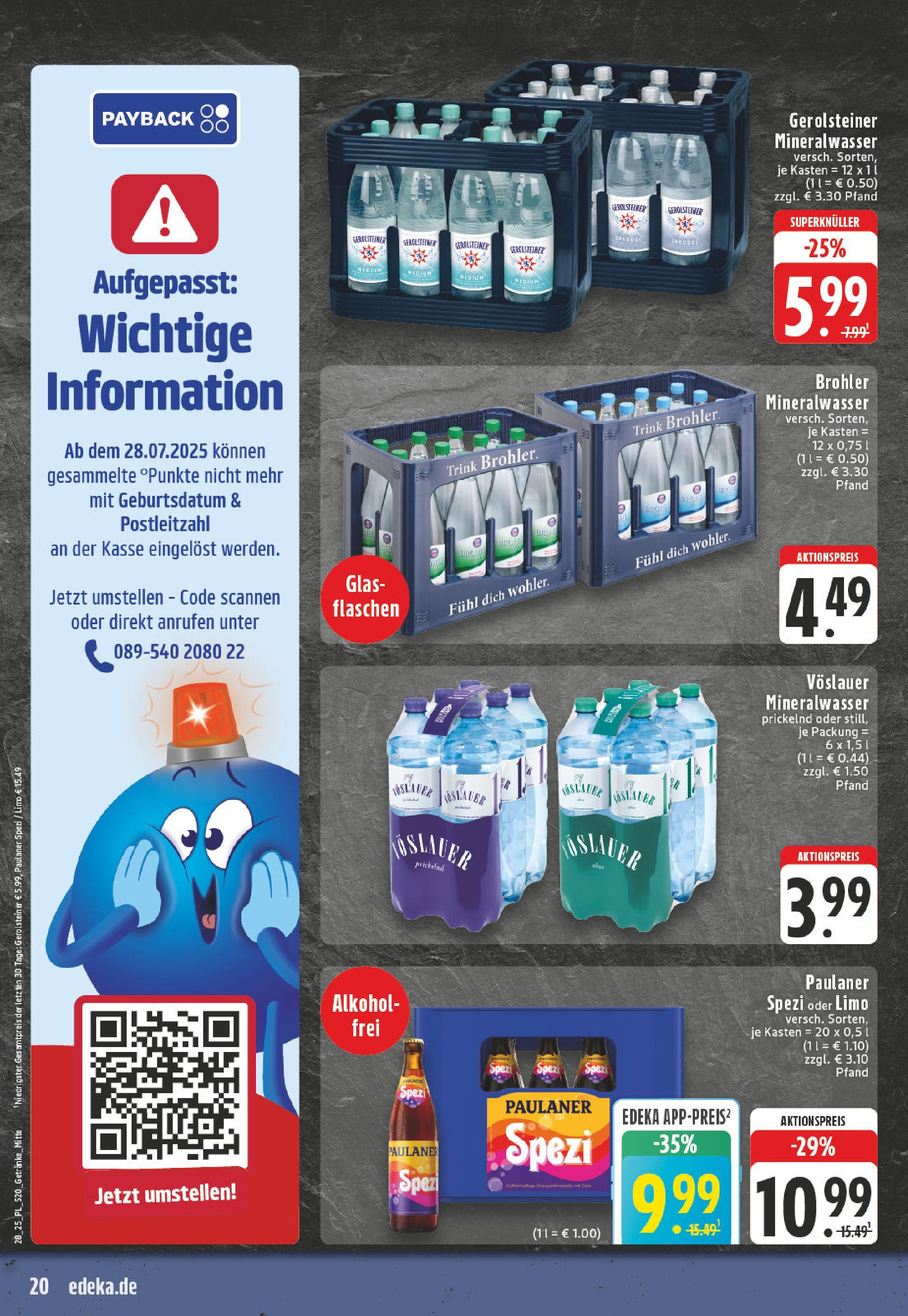 Edeka prospekt Bad Sassendorf	 (ab 06.07.2025) » Angebote Online | Seite: 20 | Produkte: Paulaner spezi, Mineralwasser, Paulaner, Gerolsteiner