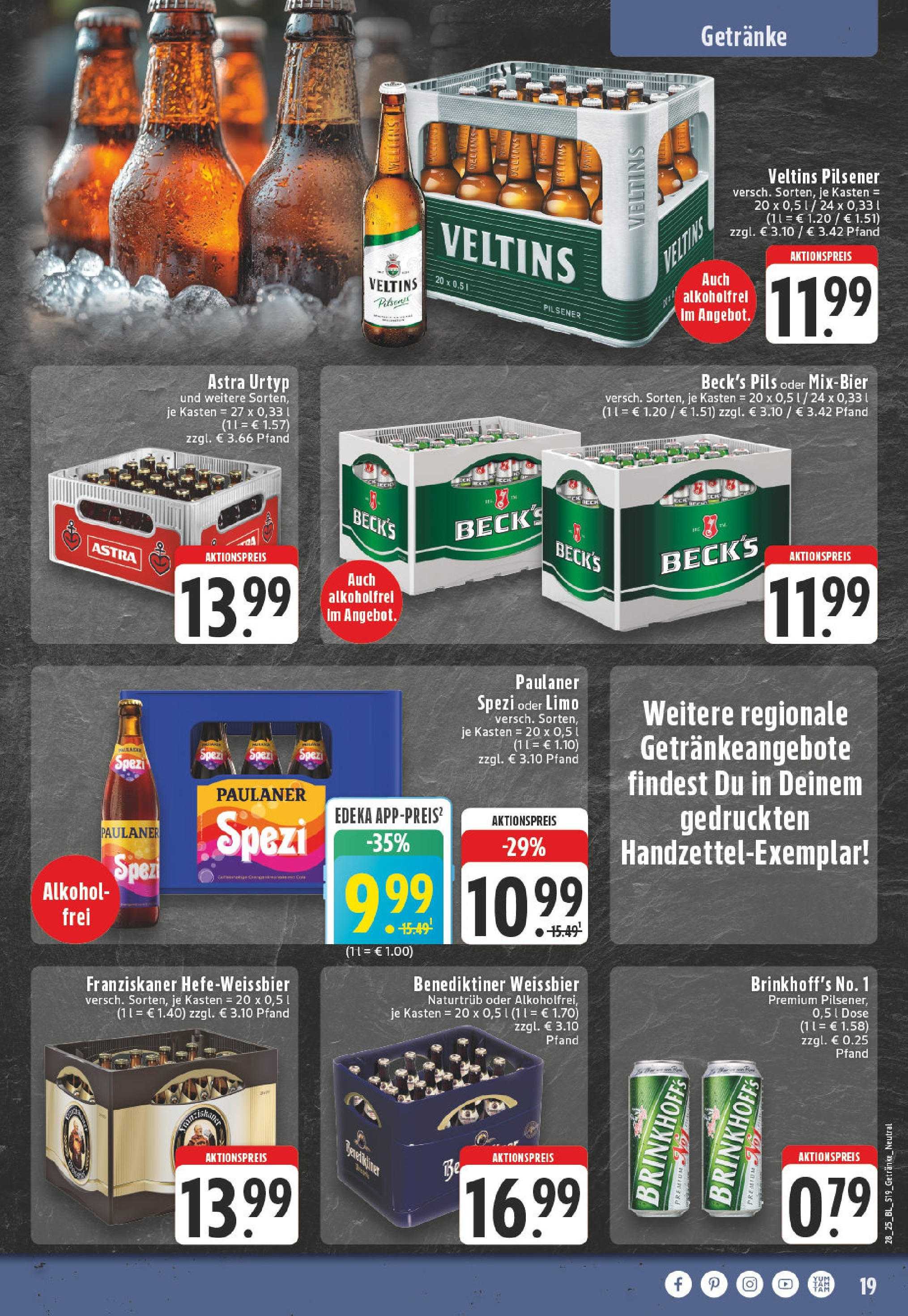 Edeka prospekt Winterberg-Zueschen	 (ab 06.07.2025) » Angebote Online | Seite: 19 | Produkte: Franziskaner, Paulaner spezi, Astra, Veltins
