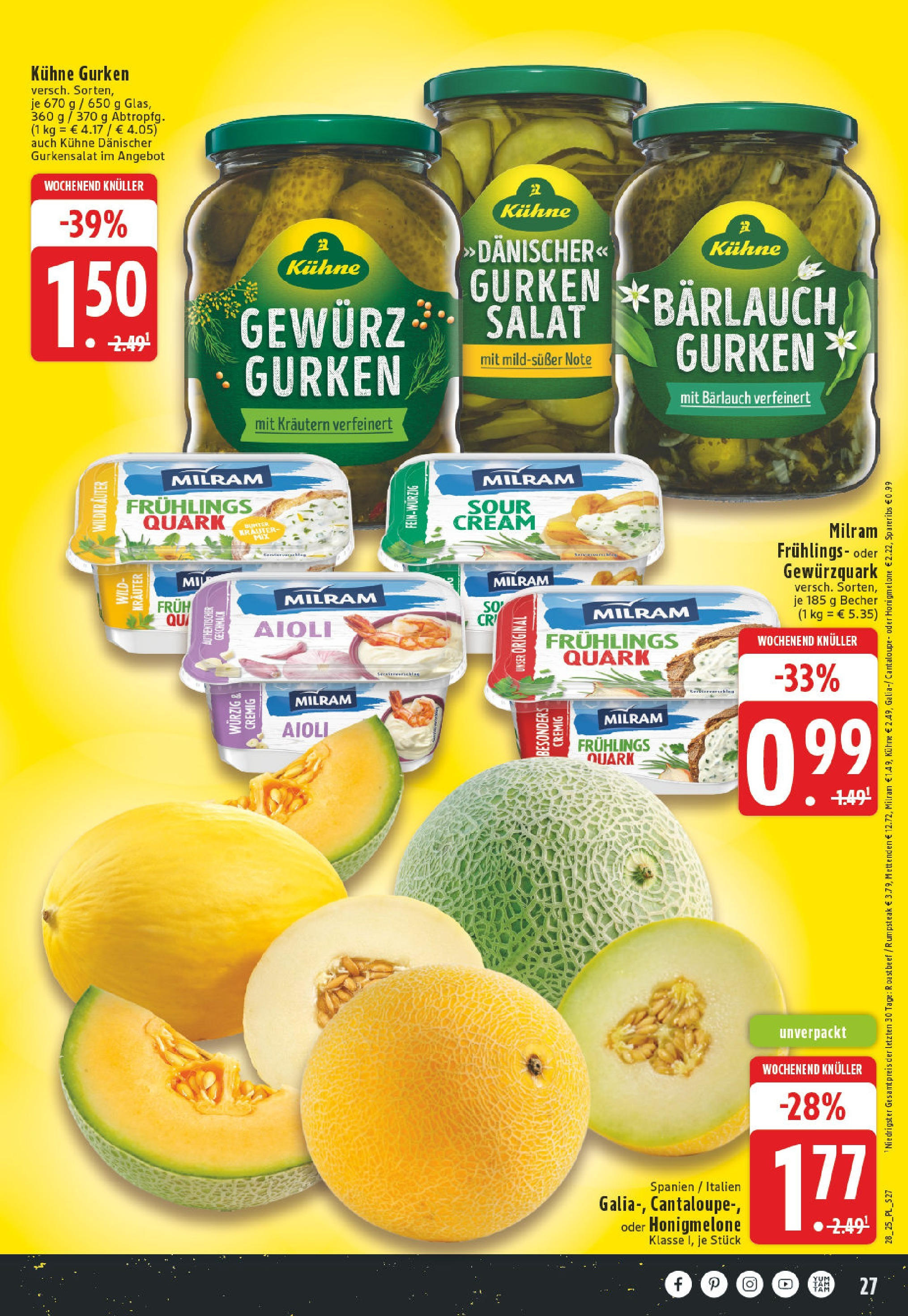 Edeka prospekt Bad Sassendorf	 (ab 06.07.2025) » Angebote Online | Seite: 27 | Produkte: Rumpsteak, Honigmelone, Milram, Gurken