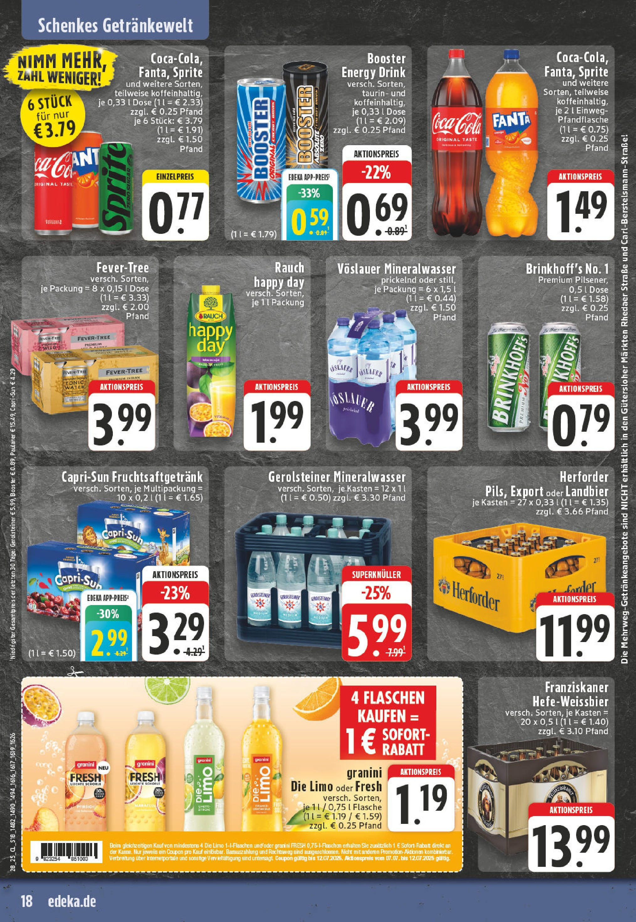 Edeka prospekt Gütersloh	 (ab 06.07.2025) » Angebote Online | Seite: 18 | Produkte: Franziskaner, Sprite, Cola, Paulaner