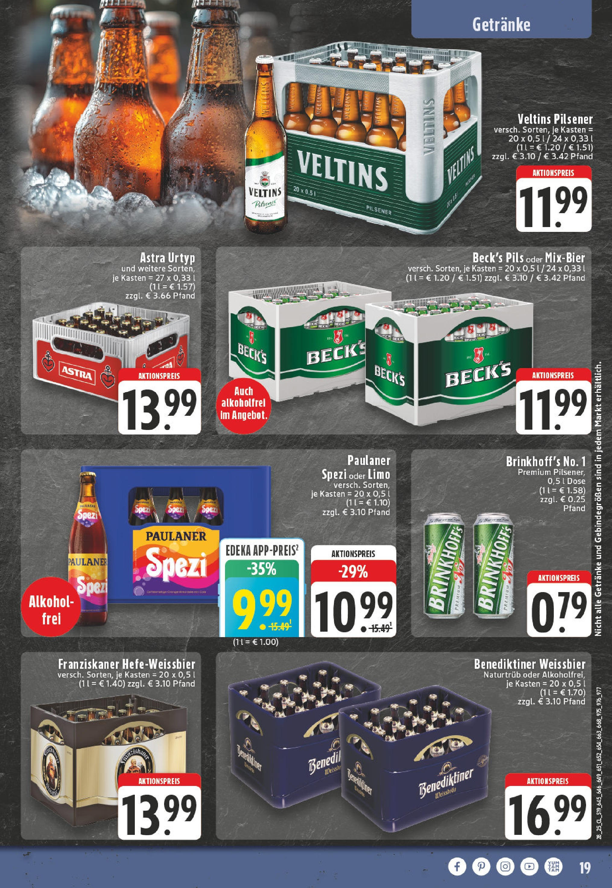 Edeka prospekt Mülheim An Der Ruhr	 (ab 06.07.2025) » Angebote Online | Seite: 19 | Produkte: Franziskaner, Weißbier, Astra, Veltins