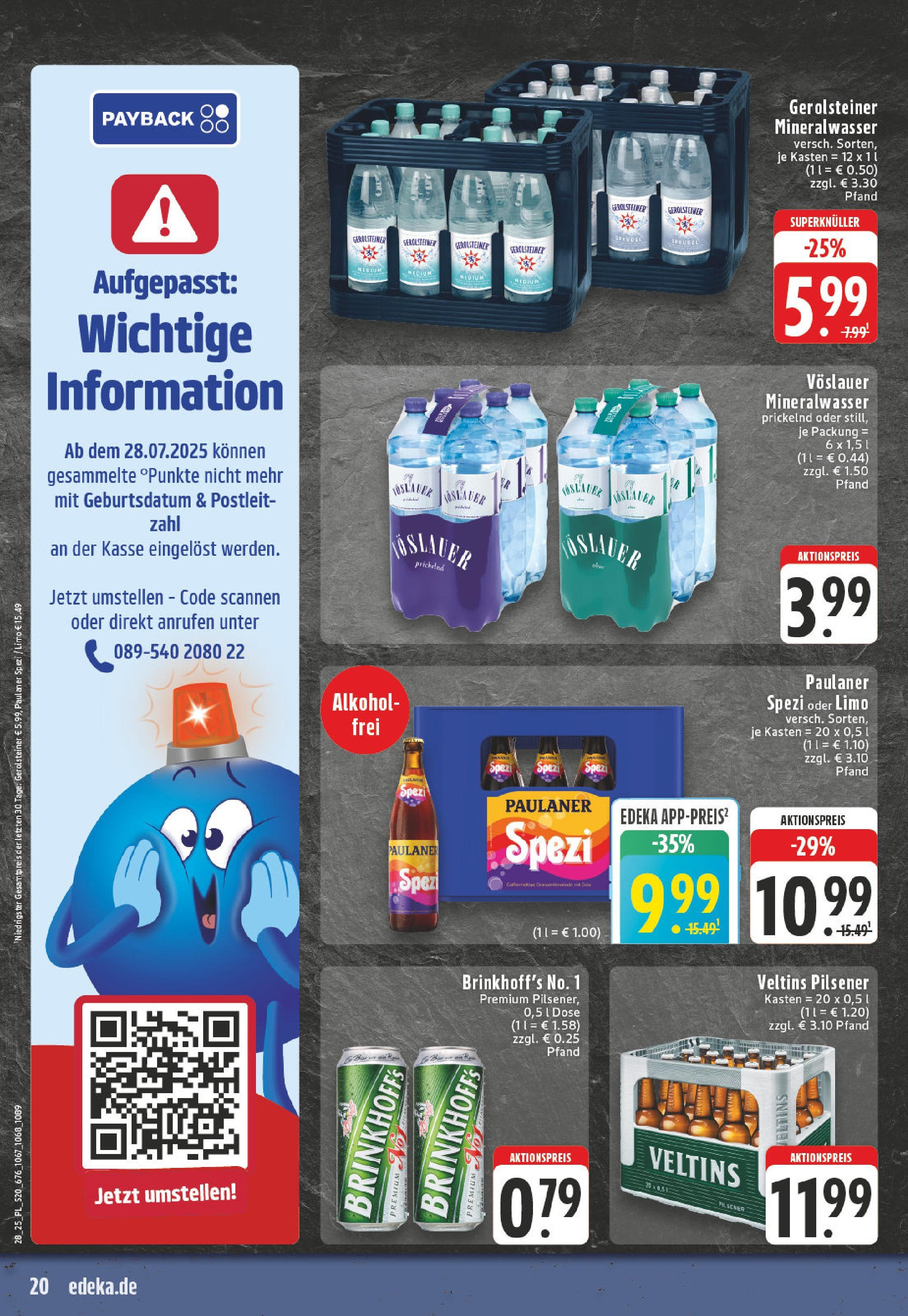 Edeka prospekt Linnich	 (ab 06.07.2025) » Angebote Online | Seite: 20 | Produkte: Paulaner spezi, Mineralwasser, Paulaner, Gerolsteiner