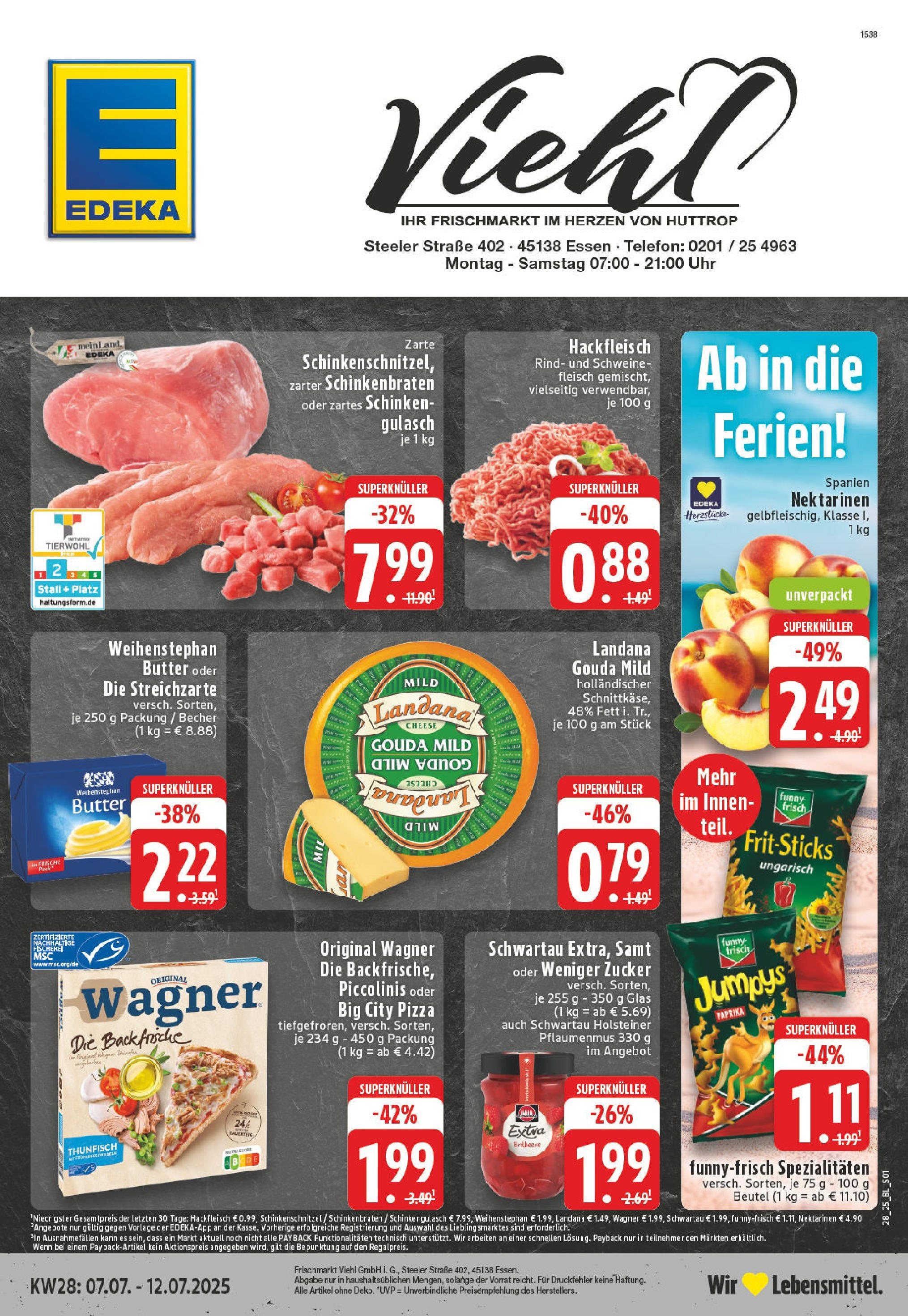 Edeka prospekt Essen	 (ab 06.07.2025) » Angebote Online | Seite: 1 | Produkte: Butter, Gouda, Schinken, Schweinefleisch