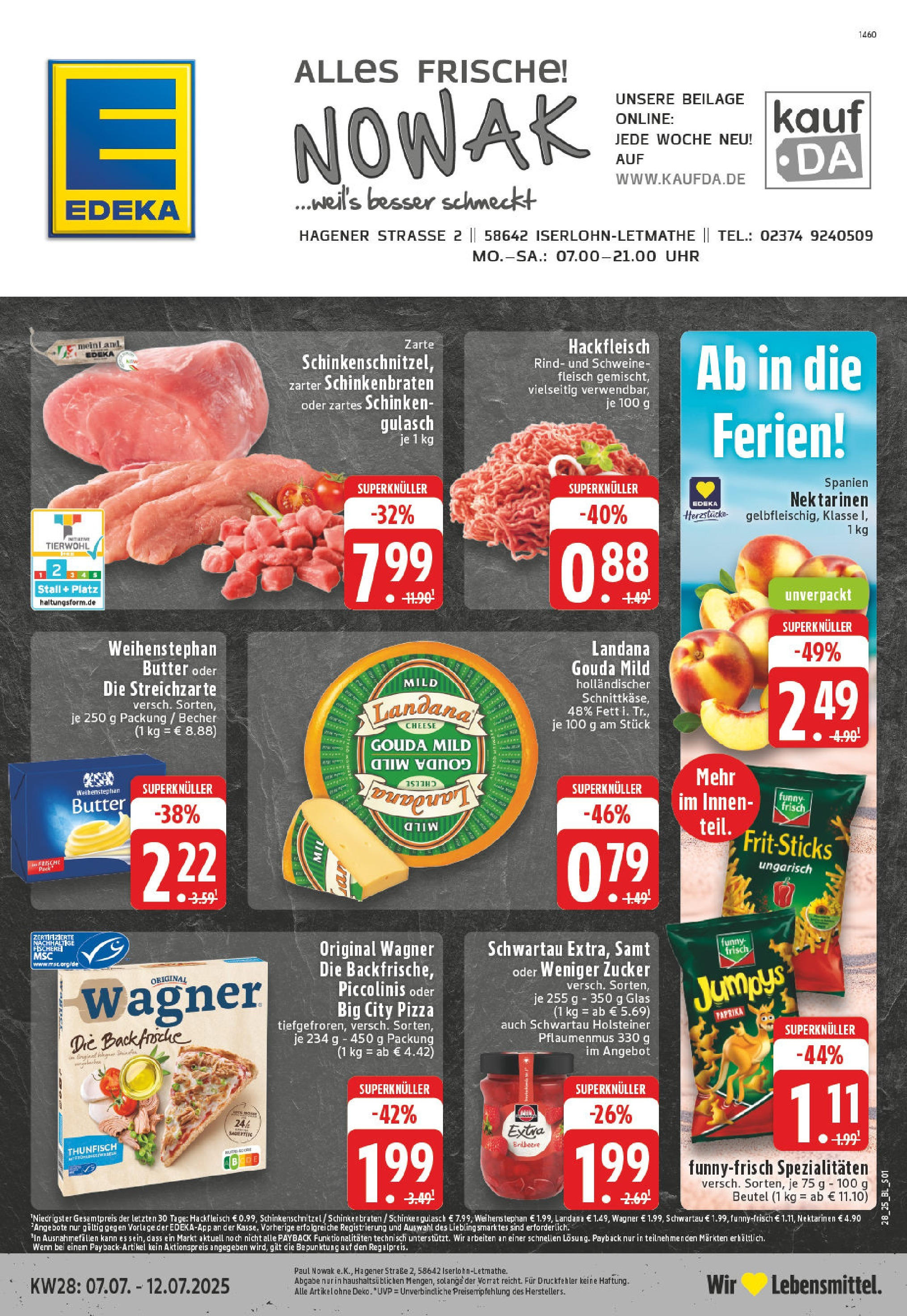 Edeka prospekt Iserlohn-Letmathe	 (ab 06.07.2025) » Angebote Online | Seite: 1 | Produkte: Gulasch, Zucker, Piccolinis, Schweinefleisch