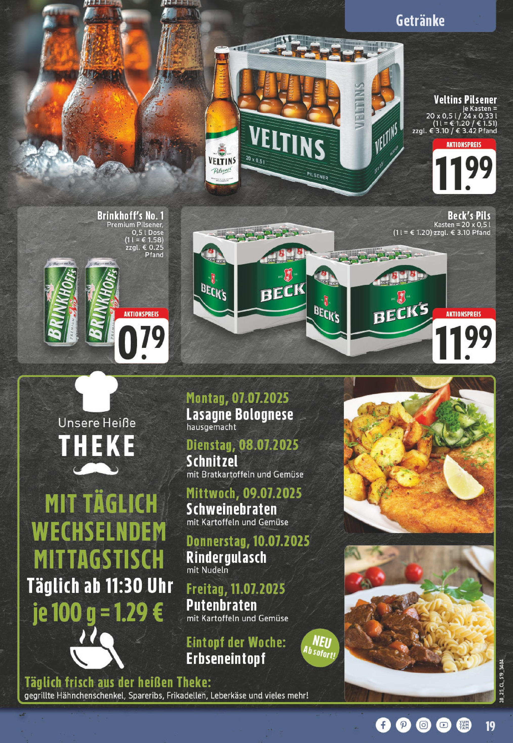 Edeka prospekt Hamm	 (ab 06.07.2025) » Angebote Online | Seite: 19 | Produkte: Rindergulasch, Pils, Gemüse, Uhr