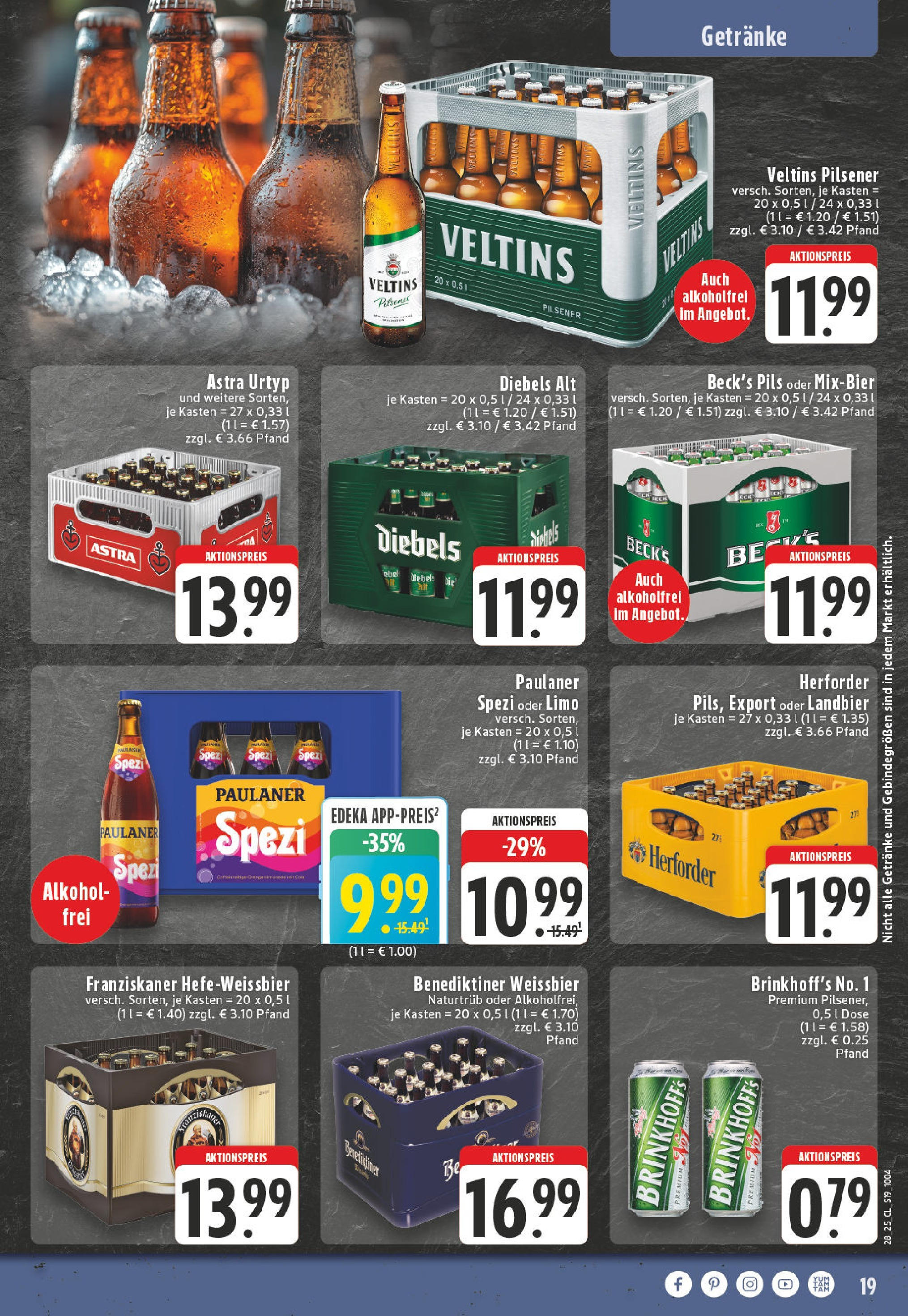 Edeka prospekt Versmold	 (ab 06.07.2025) » Angebote Online | Seite: 19 | Produkte: Franziskaner, Astra, Diebels, Paulaner