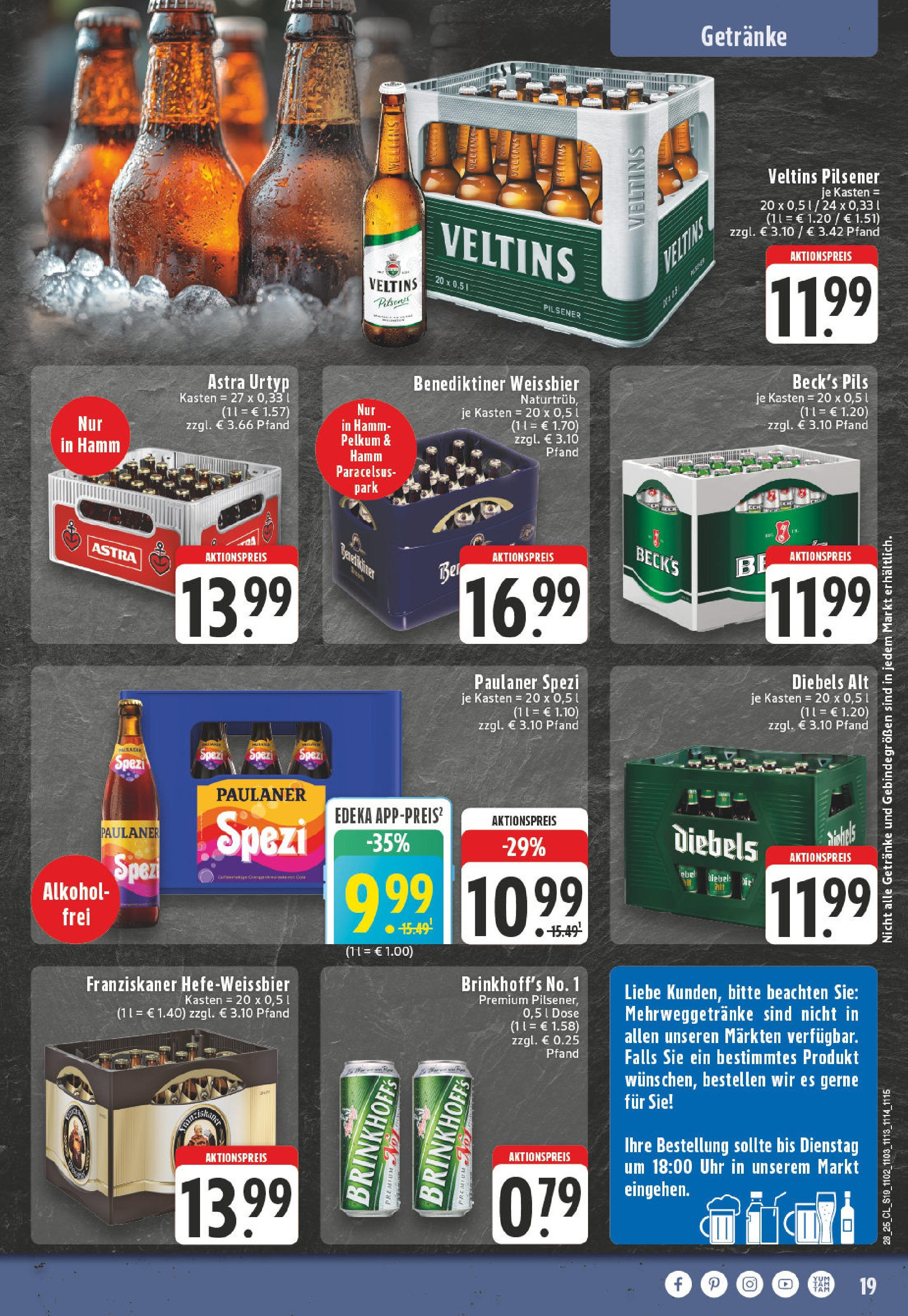 Edeka prospekt Arnsberg	 (ab 06.07.2025) » Angebote Online | Seite: 19 | Produkte: Weißbier, Pils, Uhr, Paulaner