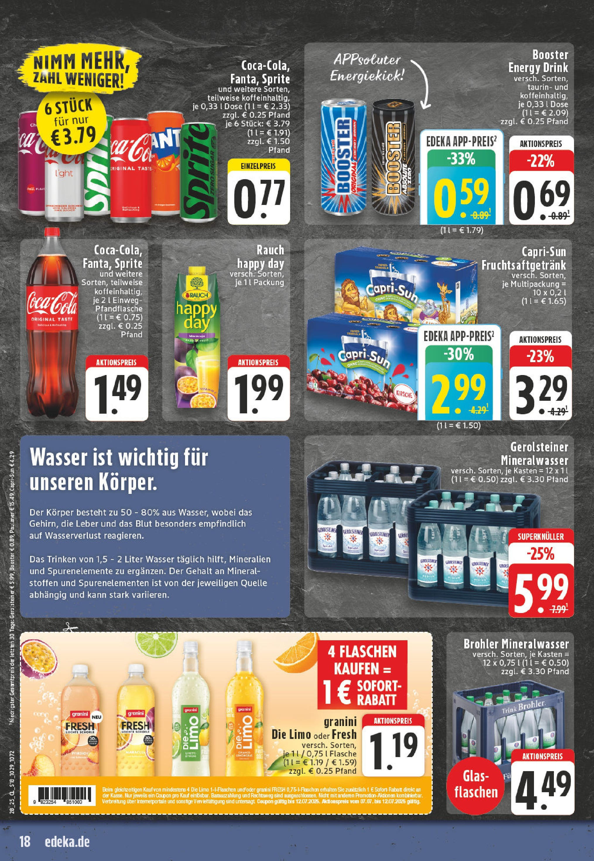 Edeka prospekt Moers	 (ab 06.07.2025) » Angebote Online | Seite: 18 | Produkte: Energy, Mineralwasser, Granini, Gerolsteiner