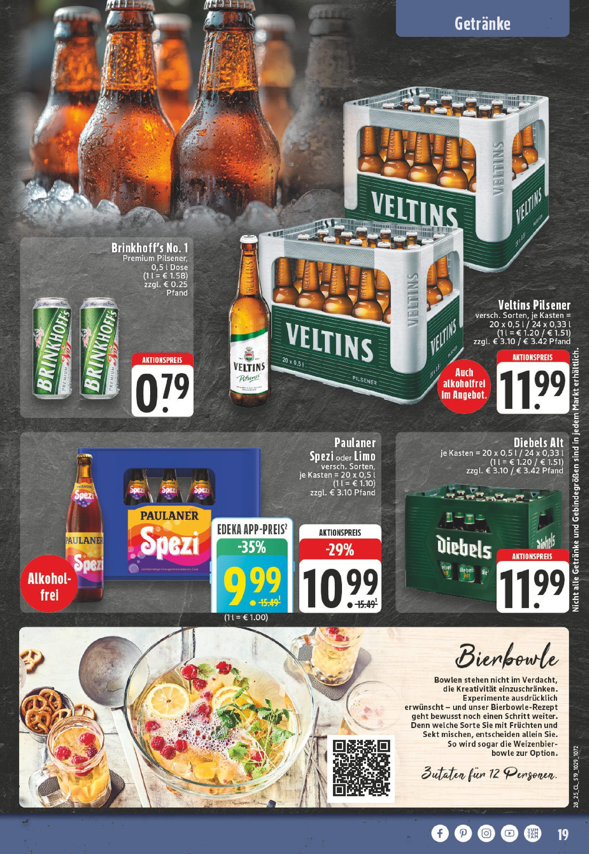 Edeka prospekt Moers	 (ab 06.07.2025) » Angebote Online | Seite: 19 | Produkte: Sekt, Diebels, Paulaner, Veltins