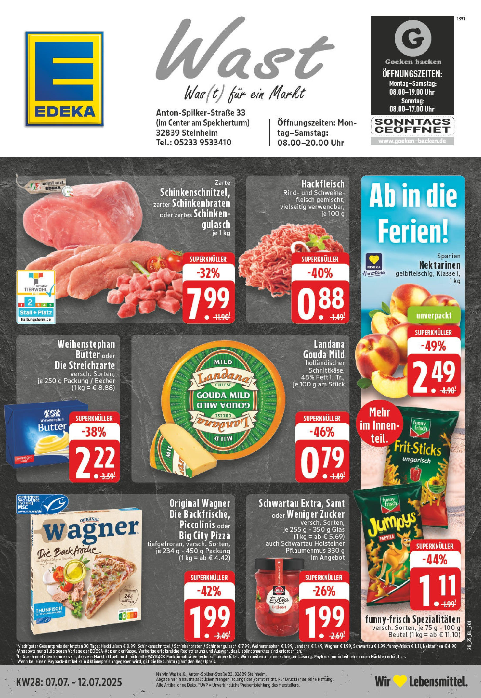 Edeka prospekt Steinheim	 (ab 06.07.2025) » Angebote Online | Seite: 1 | Produkte: Nektarinen, Gulasch, Piccolinis, Uhr