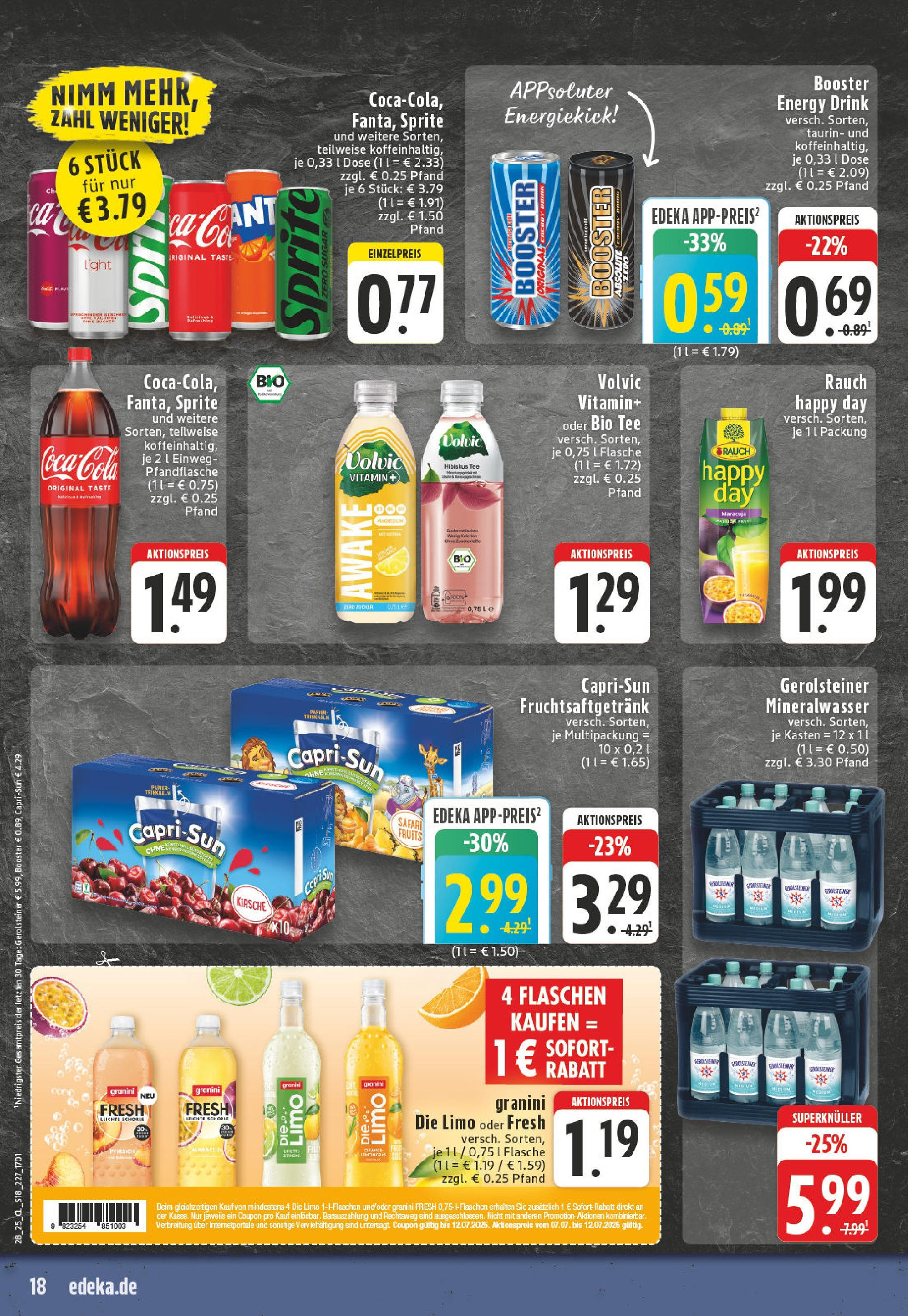 Edeka prospekt Leichlingen-Witzhelden	 (ab 06.07.2025) » Angebote Online | Seite: 18 | Produkte: Energy, Mineralwasser, Granini die limo, Tee