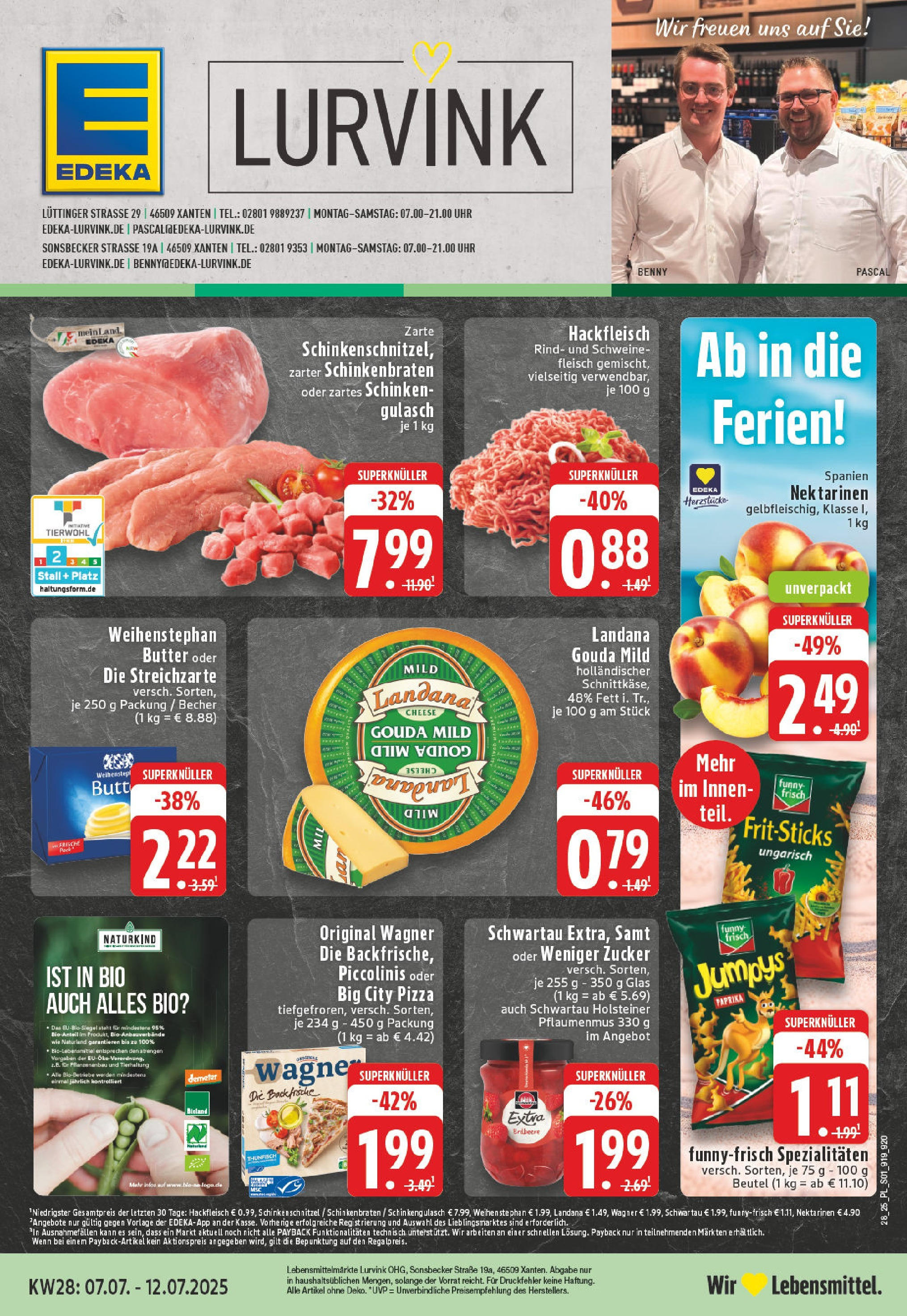 Edeka prospekt Xanten	 (ab 06.07.2025) » Angebote Online | Seite: 1 | Produkte: Weihenstephan butter, Gulasch, Zucker, Uhr
