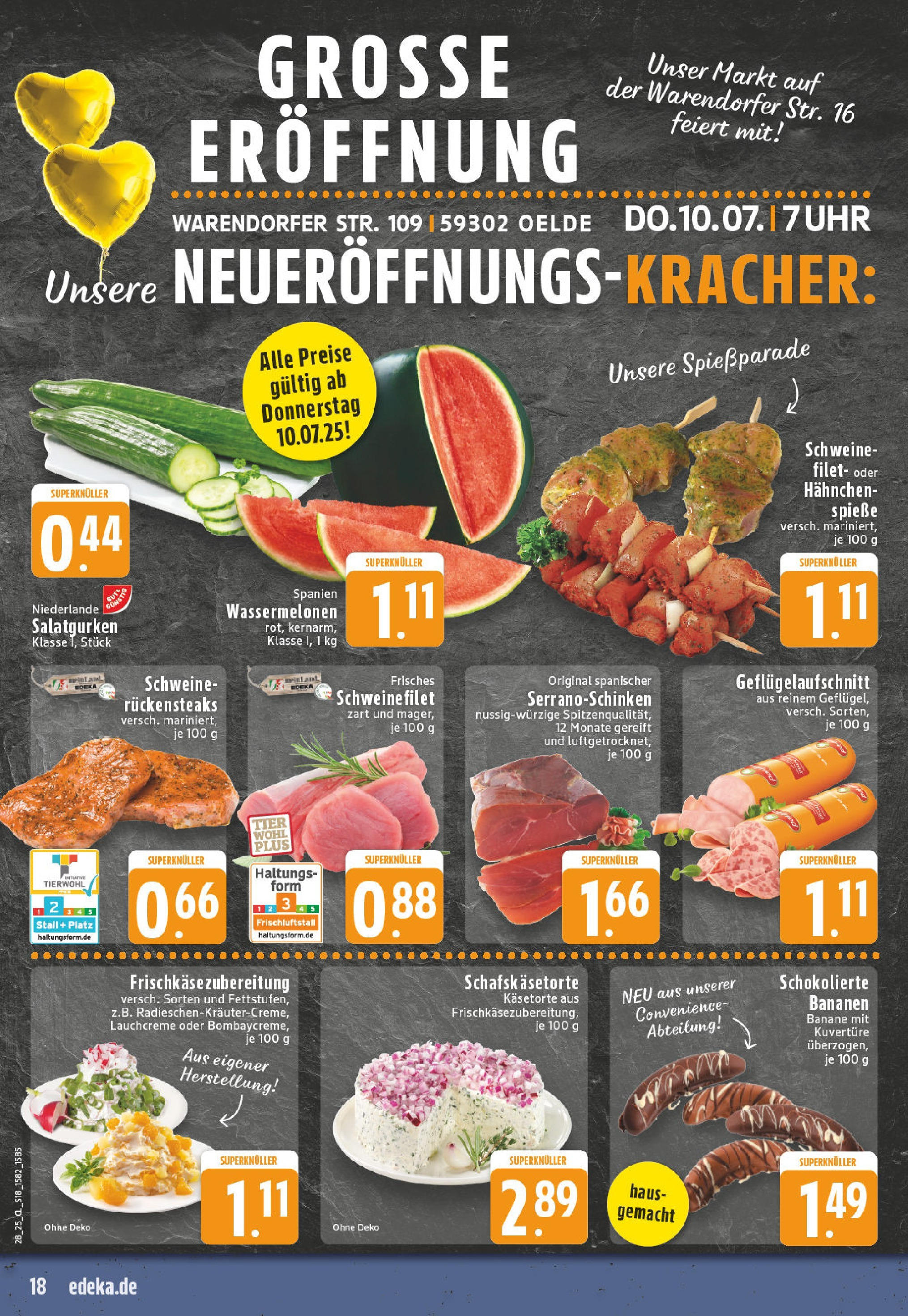 Edeka prospekt Oelde	 (ab 06.07.2025) » Angebote Online | Seite: 18 | Produkte: Hahnchen, Bananen, Spieße, Steak
