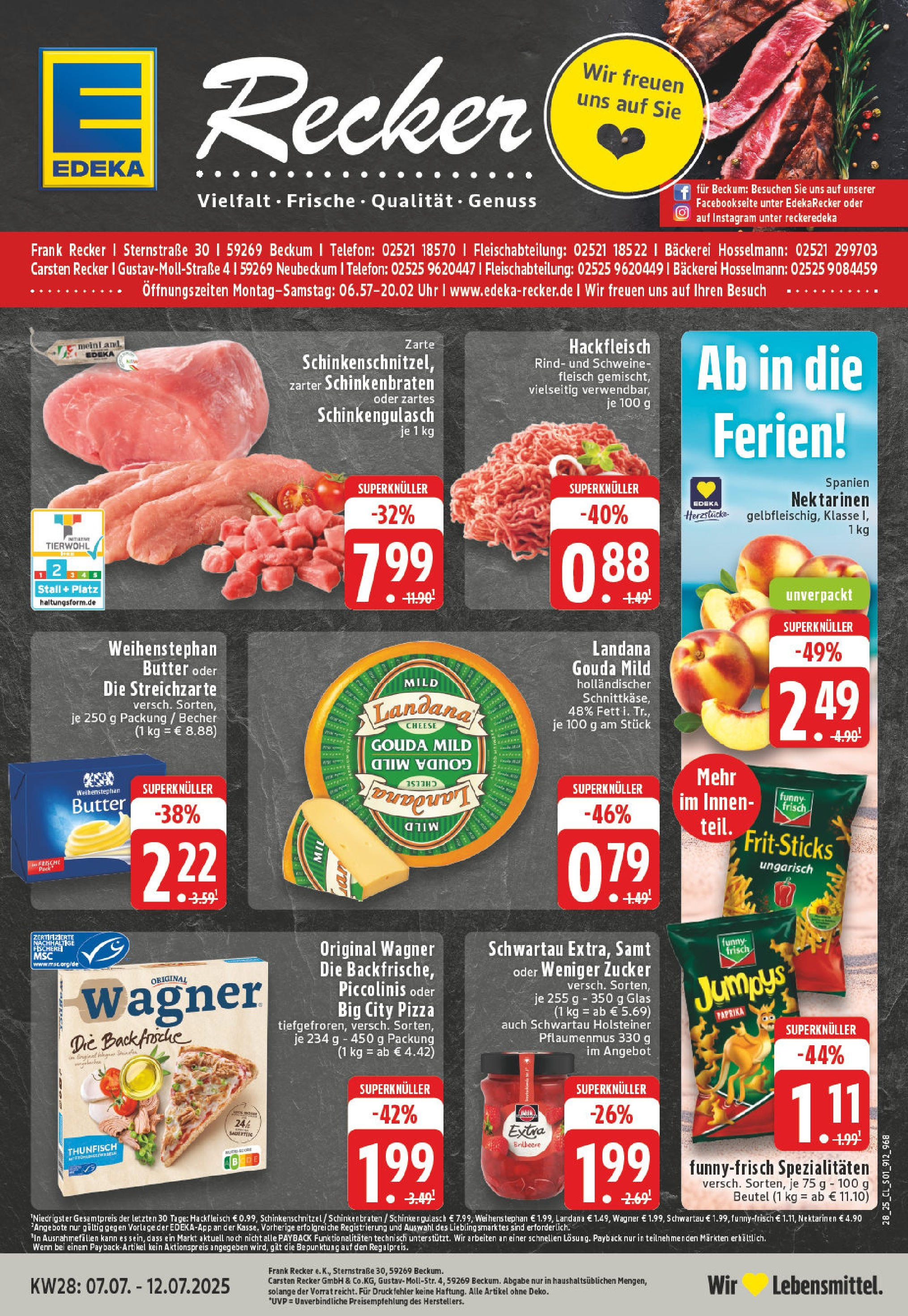 Edeka prospekt Beckum	 (ab 06.07.2025) » Angebote Online | Seite: 1 | Produkte: Zucker, Schweinefleisch, Fleisch, Uhr