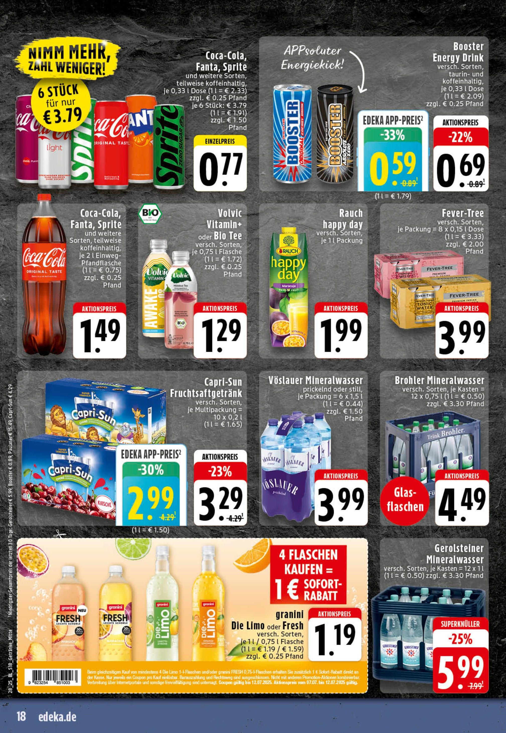 Edeka prospekt Stolberg	 (ab 06.07.2025) » Angebote Online | Seite: 18 | Produkte: Energy, Mineralwasser, Pfirsich, Gerolsteiner