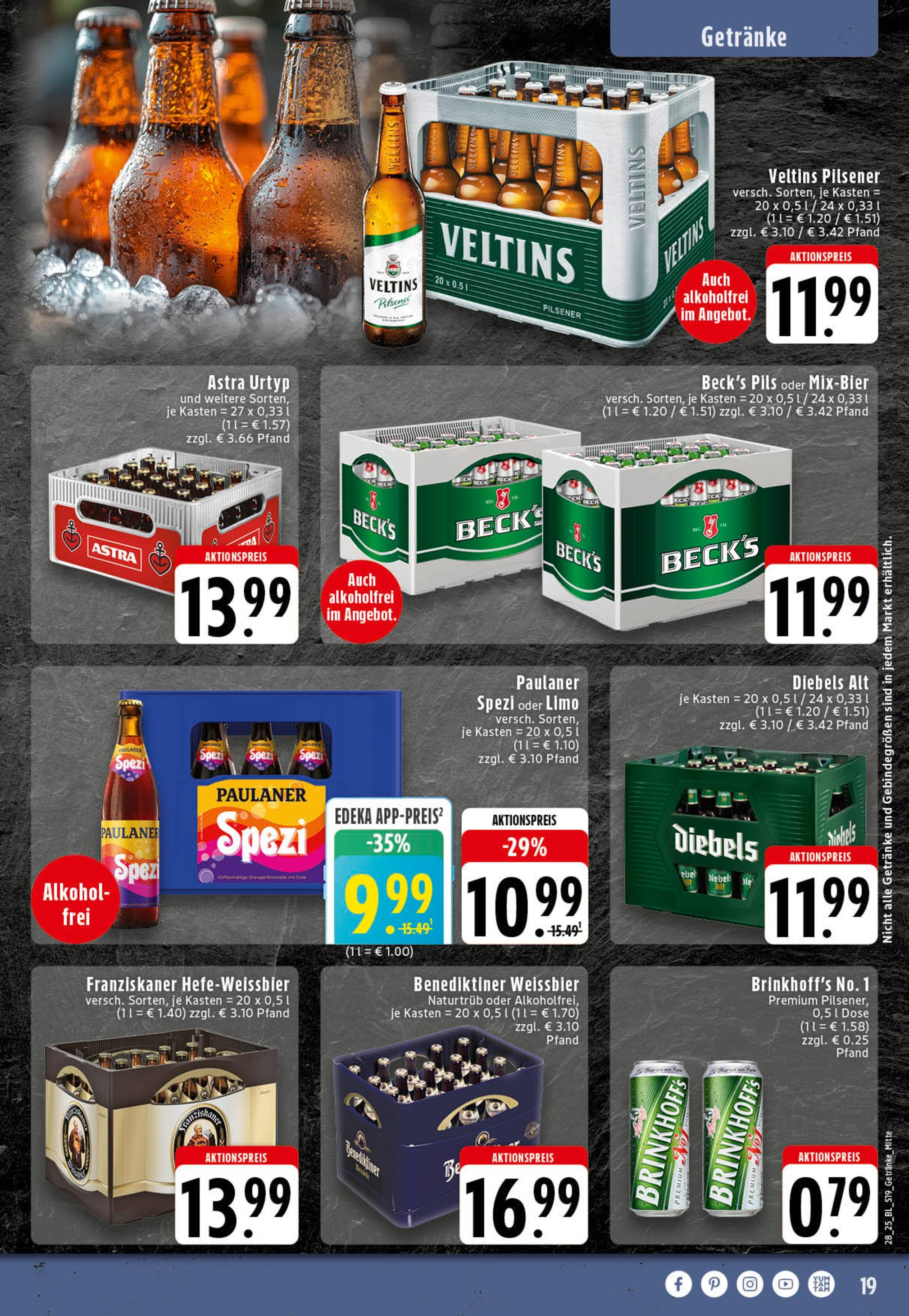 Edeka prospekt Stolberg	 (ab 06.07.2025) » Angebote Online | Seite: 19 | Produkte: Franziskaner, Paulaner spezi, Pils, Paulaner