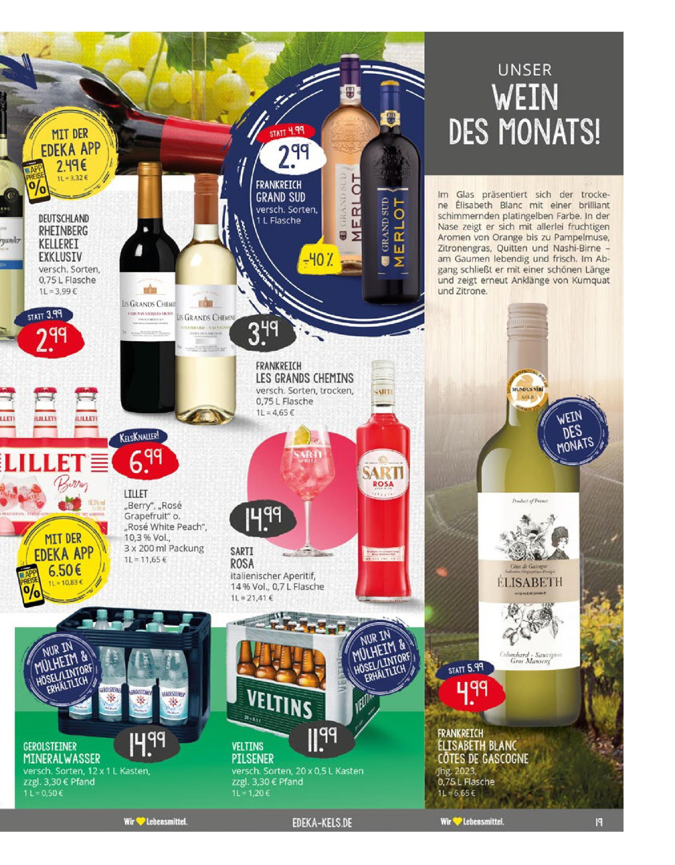 Edeka prospekt Ratingen-Hösel	 (ab 06.07.2025) » Angebote Online | Seite: 19 | Produkte: Merlot, Mineralwasser, Lillet, Gerolsteiner