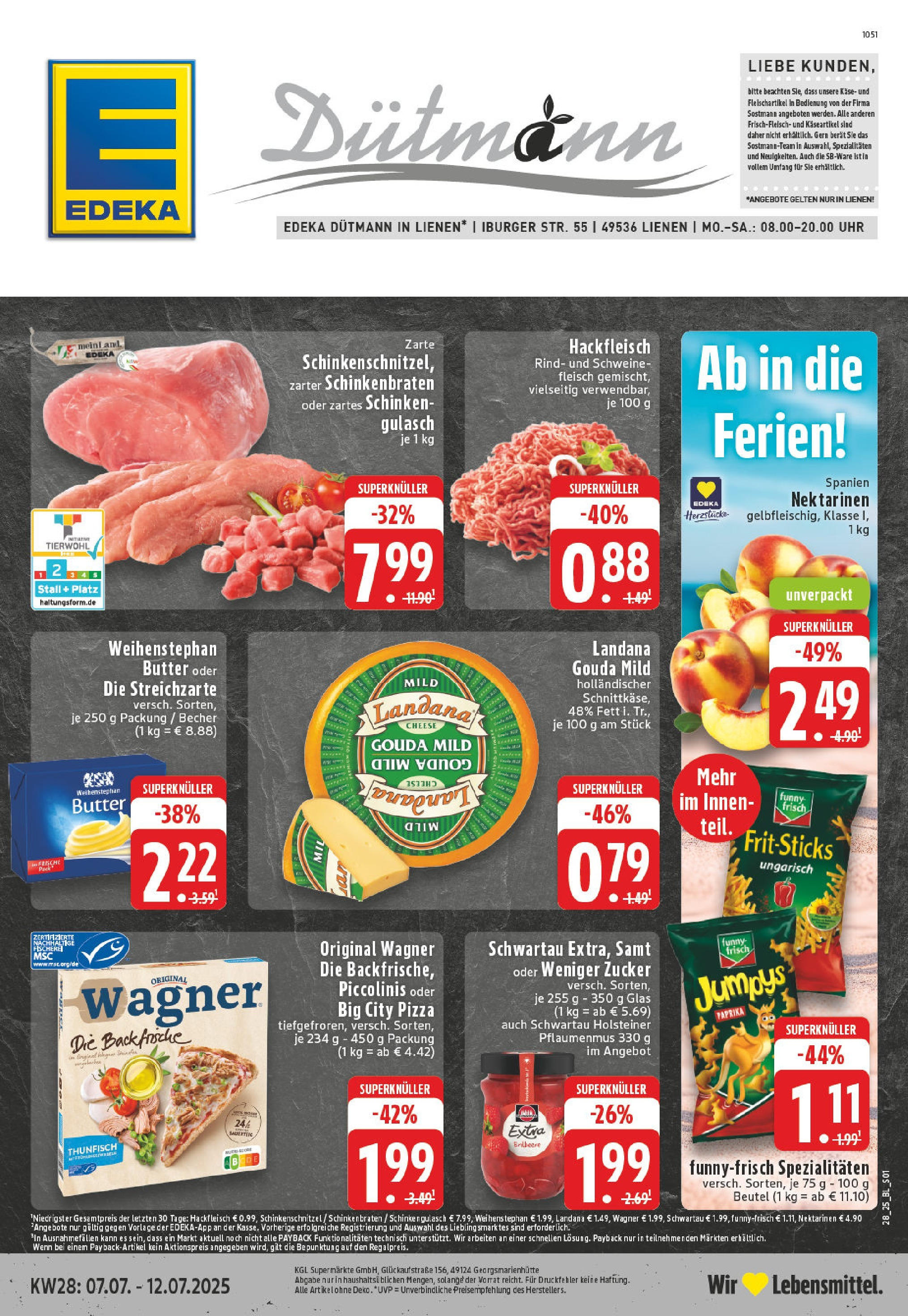 Edeka prospekt Lienen	 (ab 06.07.2025) » Angebote Online | Seite: 1 | Produkte: Nektarinen, Gouda, Schinken, Pizza