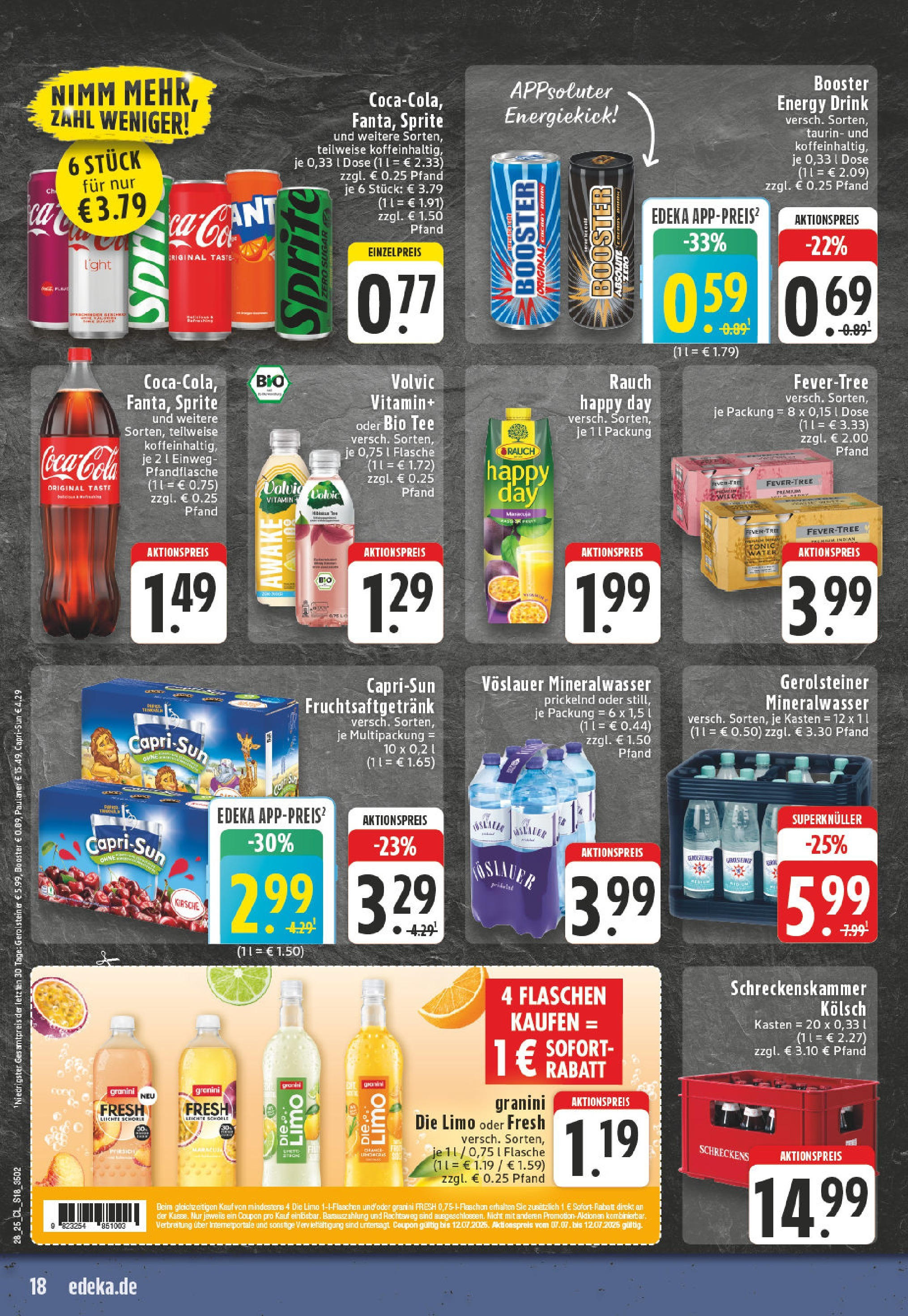 Edeka prospekt Leverkusen	 (ab 06.07.2025) » Angebote Online | Seite: 18 | Produkte: Energy, Mineralwasser, Volvic, Paulaner