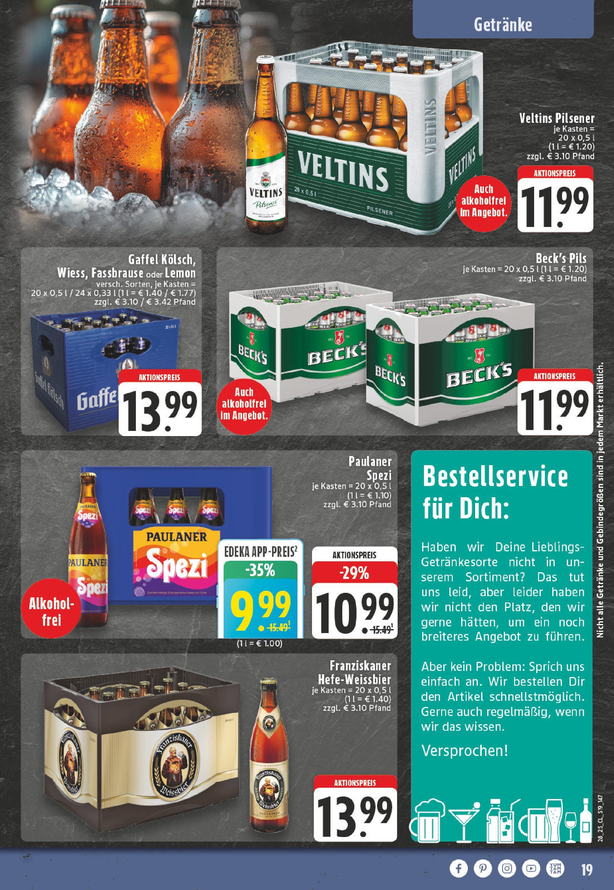 Edeka prospekt Bornheim-Walberberg	 (ab 06.07.2025) » Angebote Online | Seite: 19 | Produkte: Franziskaner, Pils, Paulaner, Veltins