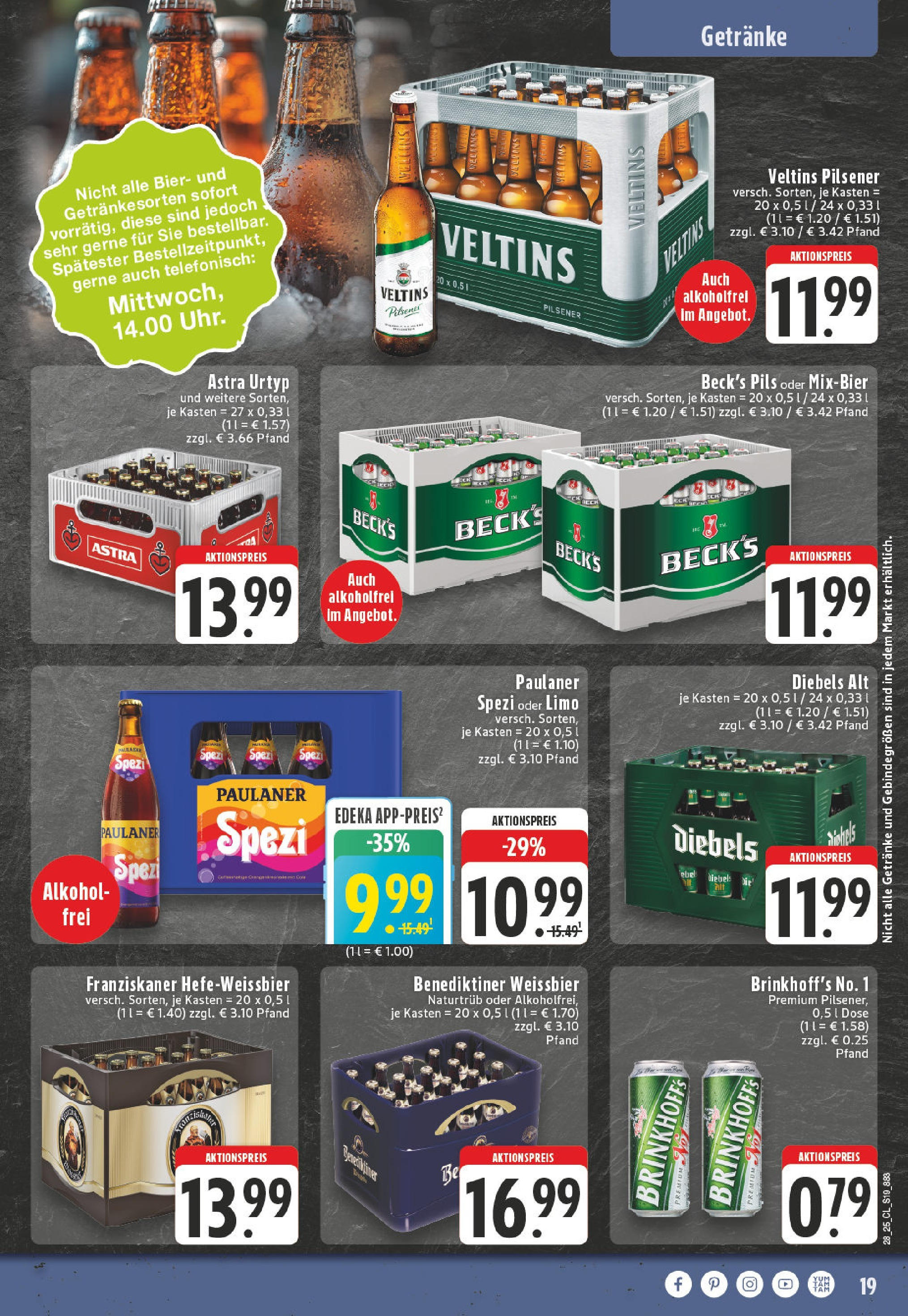 Edeka prospekt Erkelenz	 (ab 06.07.2025) » Angebote Online | Seite: 19 | Produkte: Pils, Astra, Diebels, Veltins