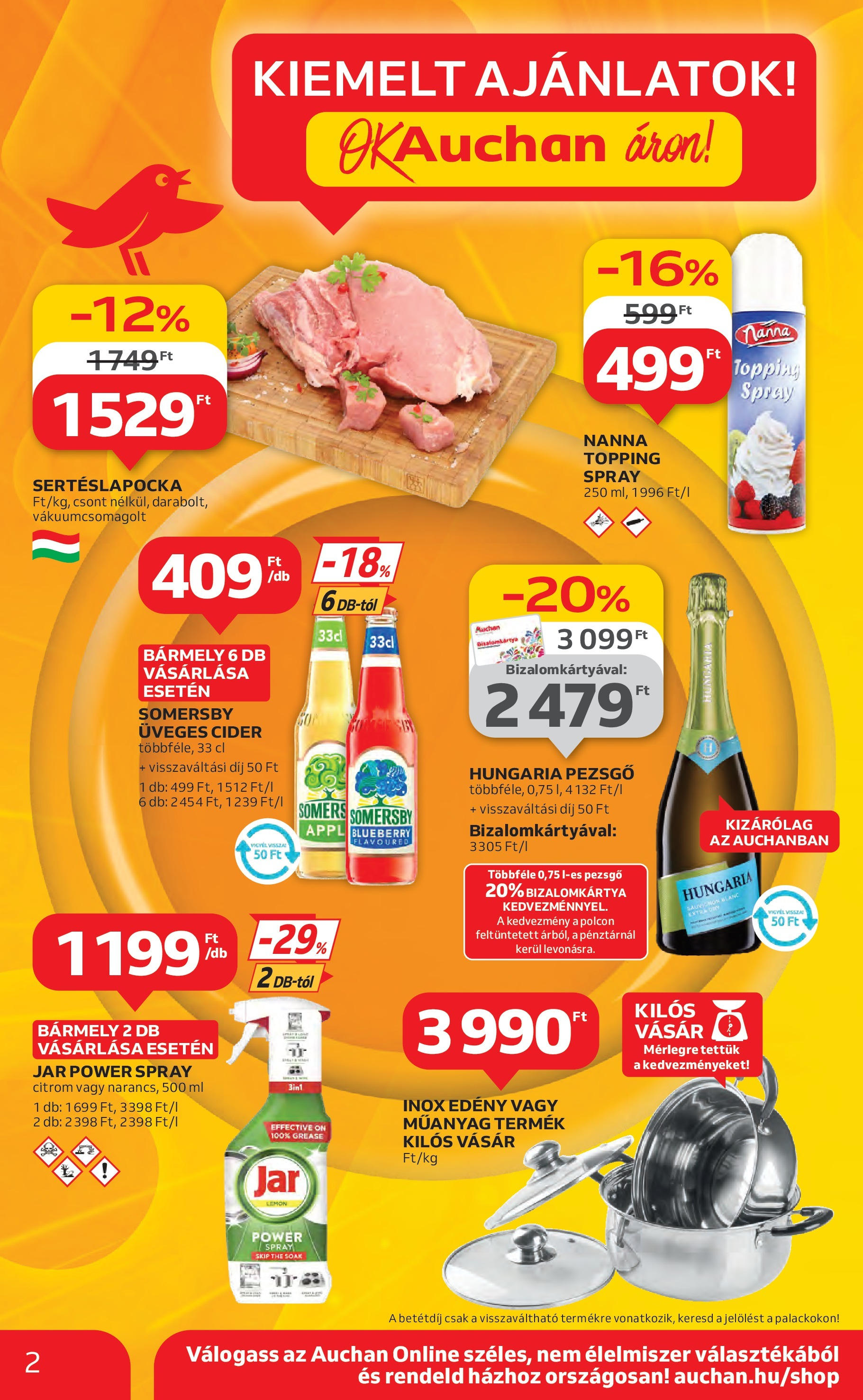 Auchan Akciós újság - 2025.07.03. -tól/töl > akció, lapozható szórólap 🛍️ | Oldal: 2 | Termékek: Sertéslapocka, Edény, Cider, Citrom