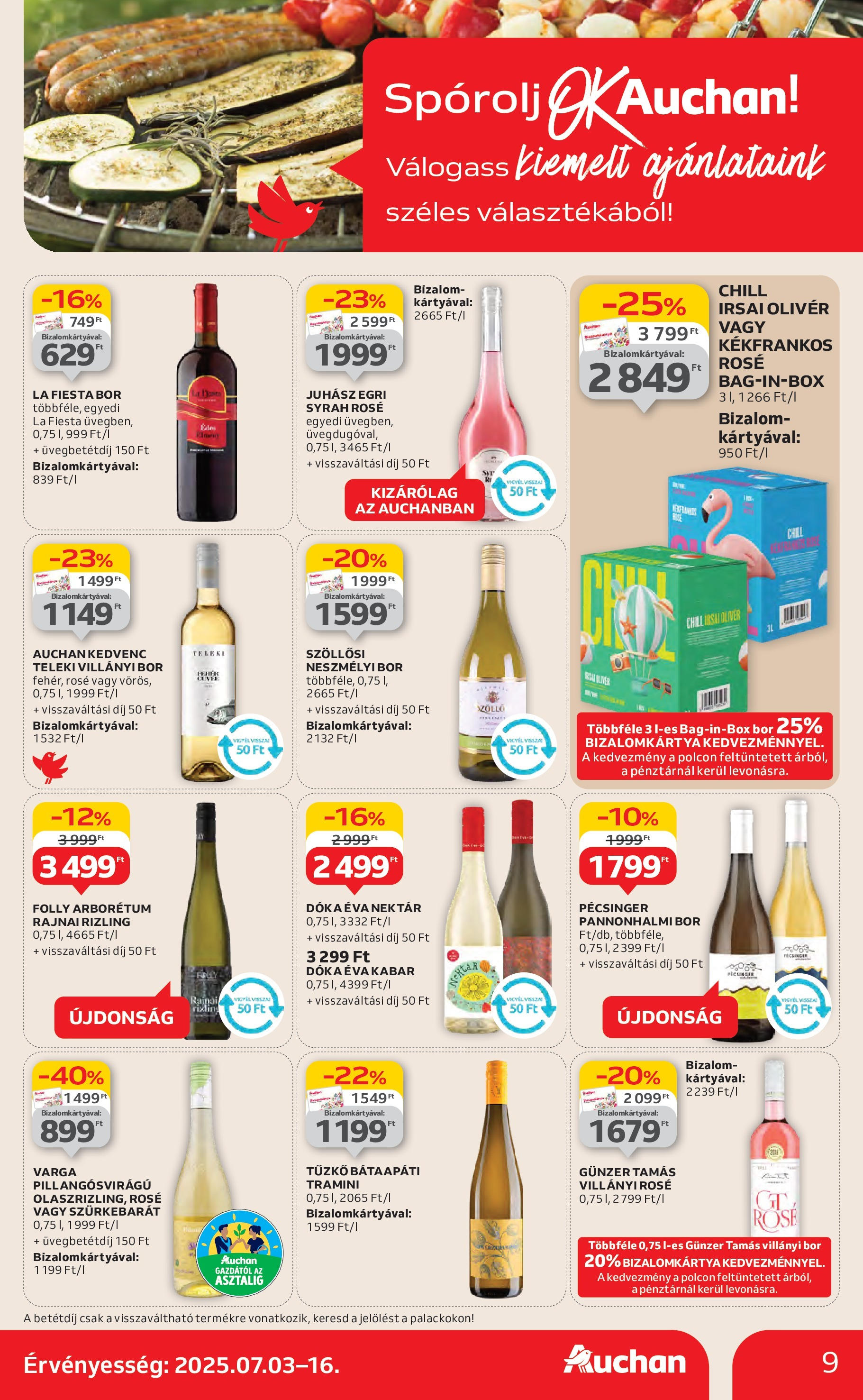 Auchan Akciós újság - 2025.07.03. -tól/töl > akció, lapozható szórólap 🛍️ | Oldal: 9 | Termékek: Bor