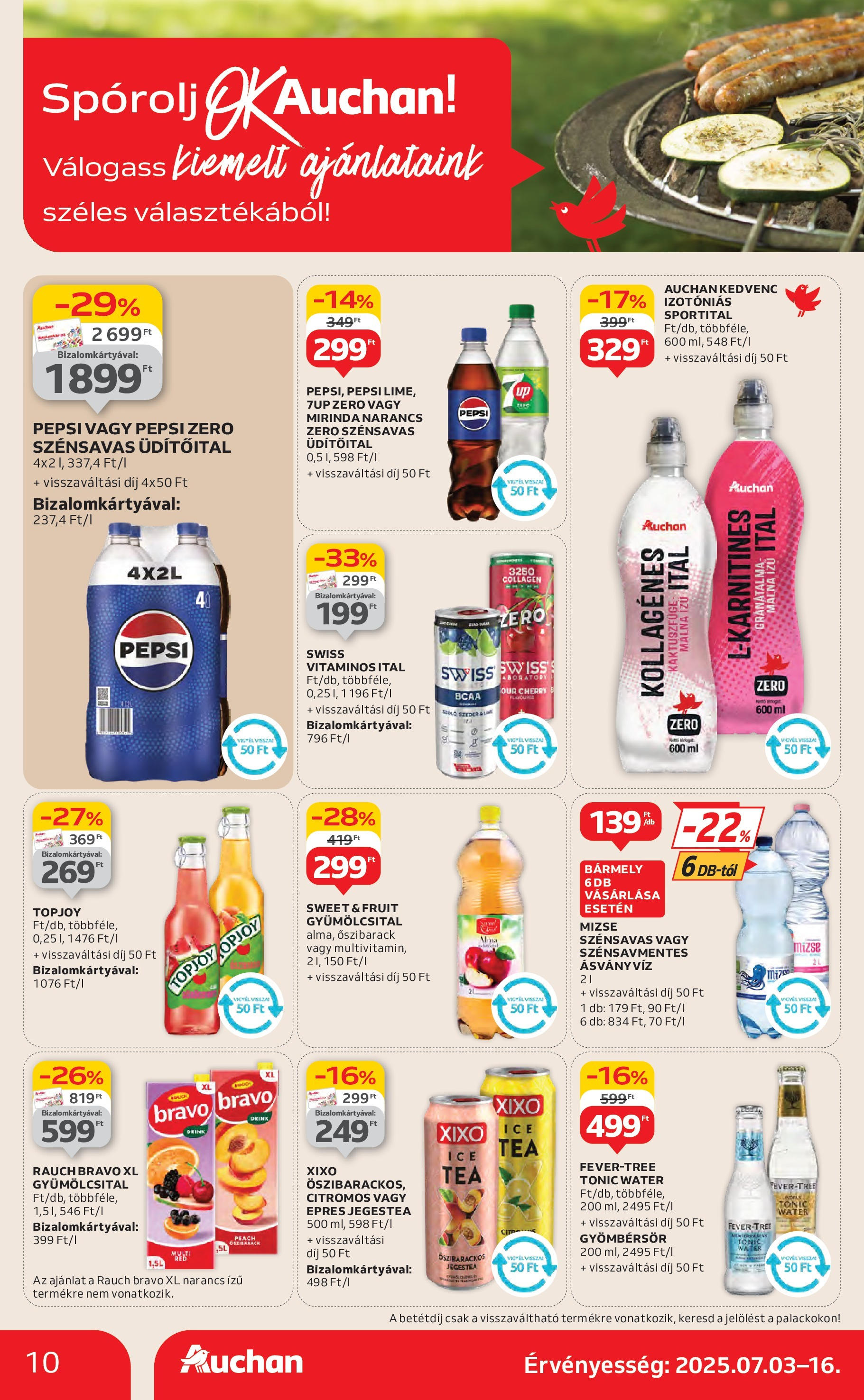 Auchan Akciós újság - 2025.07.03. -tól/töl > akció, lapozható szórólap 🛍️ | Oldal: 10 | Termékek: Tonic, Gyömbérsör, Narancs, Tea