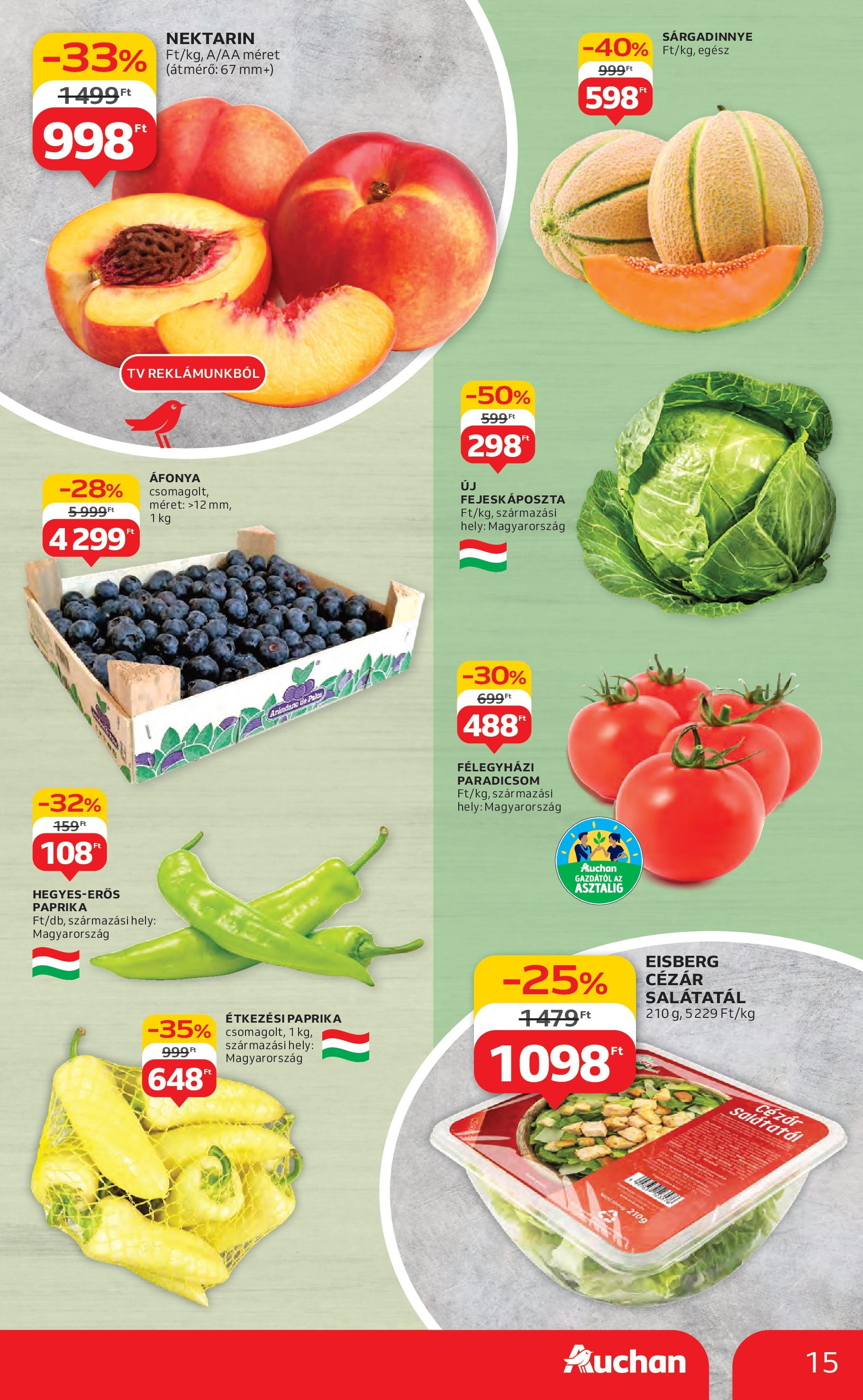 Auchan Akciós újság - 2025.07.03. -tól/töl > akció, lapozható szórólap 🛍️ | Oldal: 15 | Termékek: Áfonya, TV, Paradicsom, Sárgadinnye