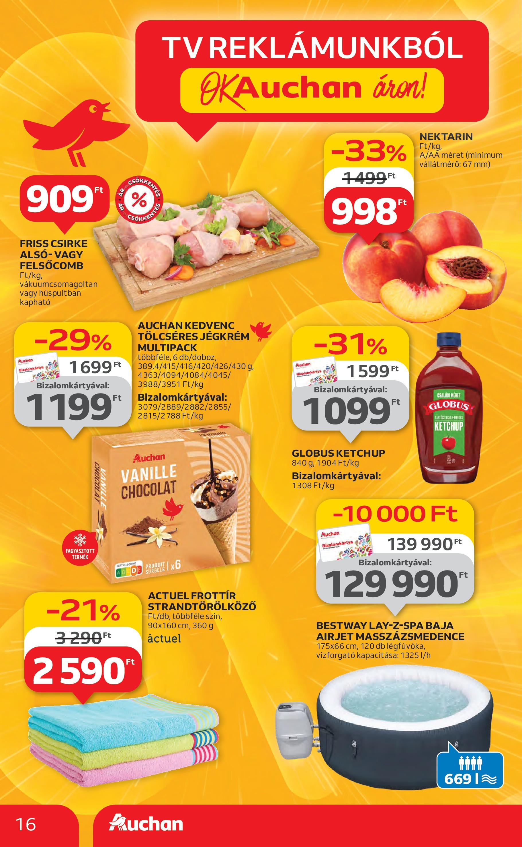 Auchan Akciós újság - 2025.07.03. -tól/töl > akció, lapozható szórólap 🛍️ | Oldal: 16 | Termékek: Strandtörölköző, TV, Ketchup, Jégkrém