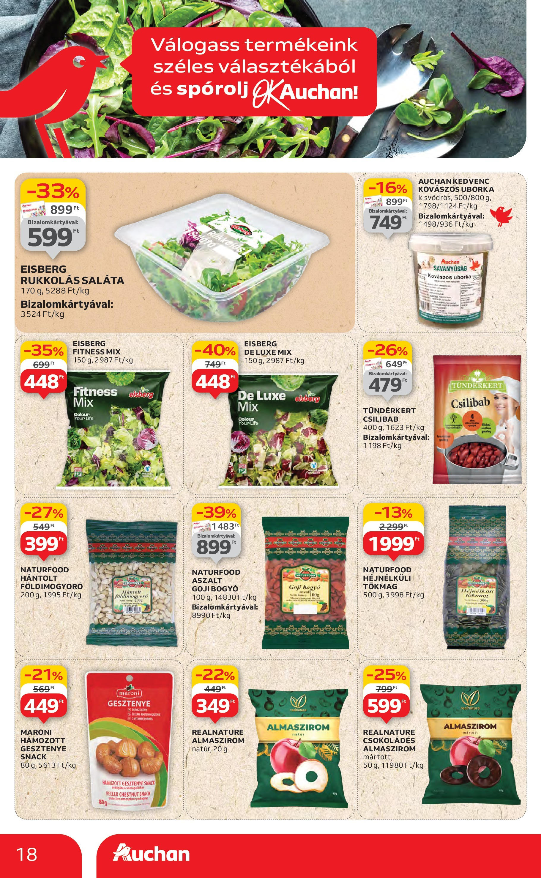 Auchan Akciós újság - 2025.07.03. -tól/töl > akció, lapozható szórólap 🛍️ | Oldal: 18 | Termékek: Tökmag, Chips, Uborka, Földimogyoró