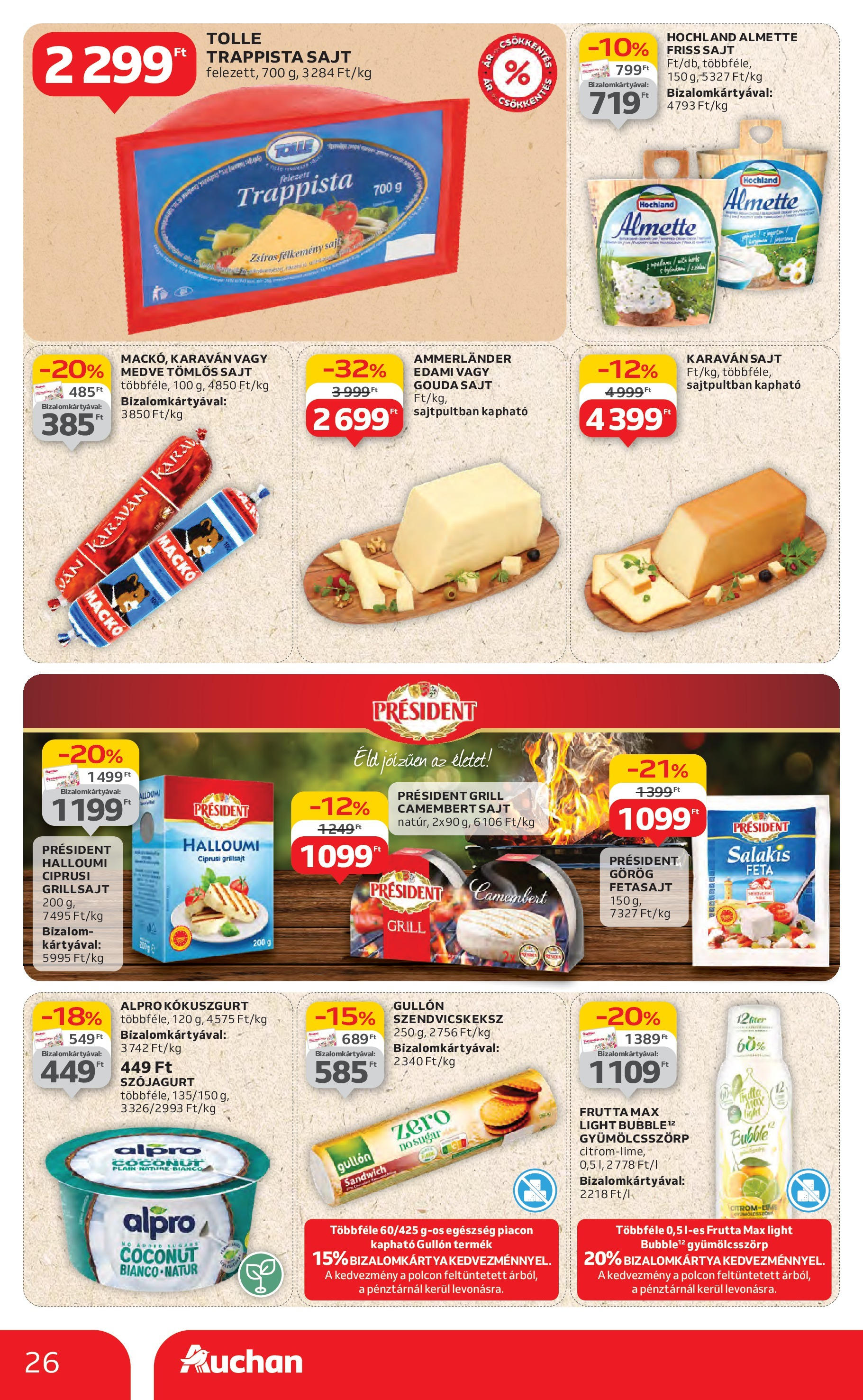 Auchan Akciós újság - 2025.07.03. -tól/töl > akció, lapozható szórólap 🛍️ | Oldal: 26 | Termékek: Tomlos sajt, Grillsajt, Trappista sajt, Camembert
