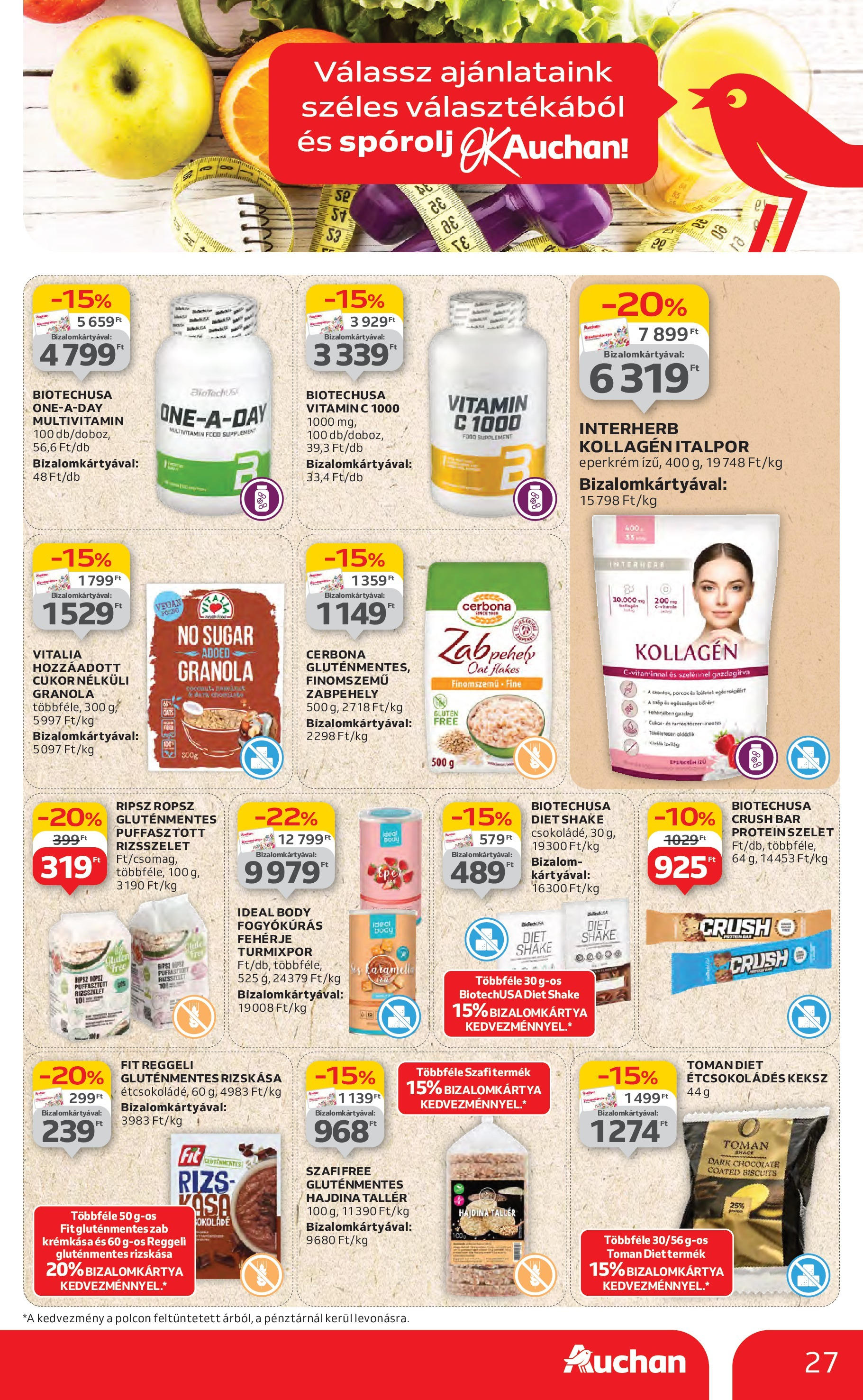 Auchan Akciós újság - 2025.07.03. -tól/töl > akció, lapozható szórólap 🛍️ | Oldal: 27 | Termékek: Kollagén, Granola, Rizs, Keksz