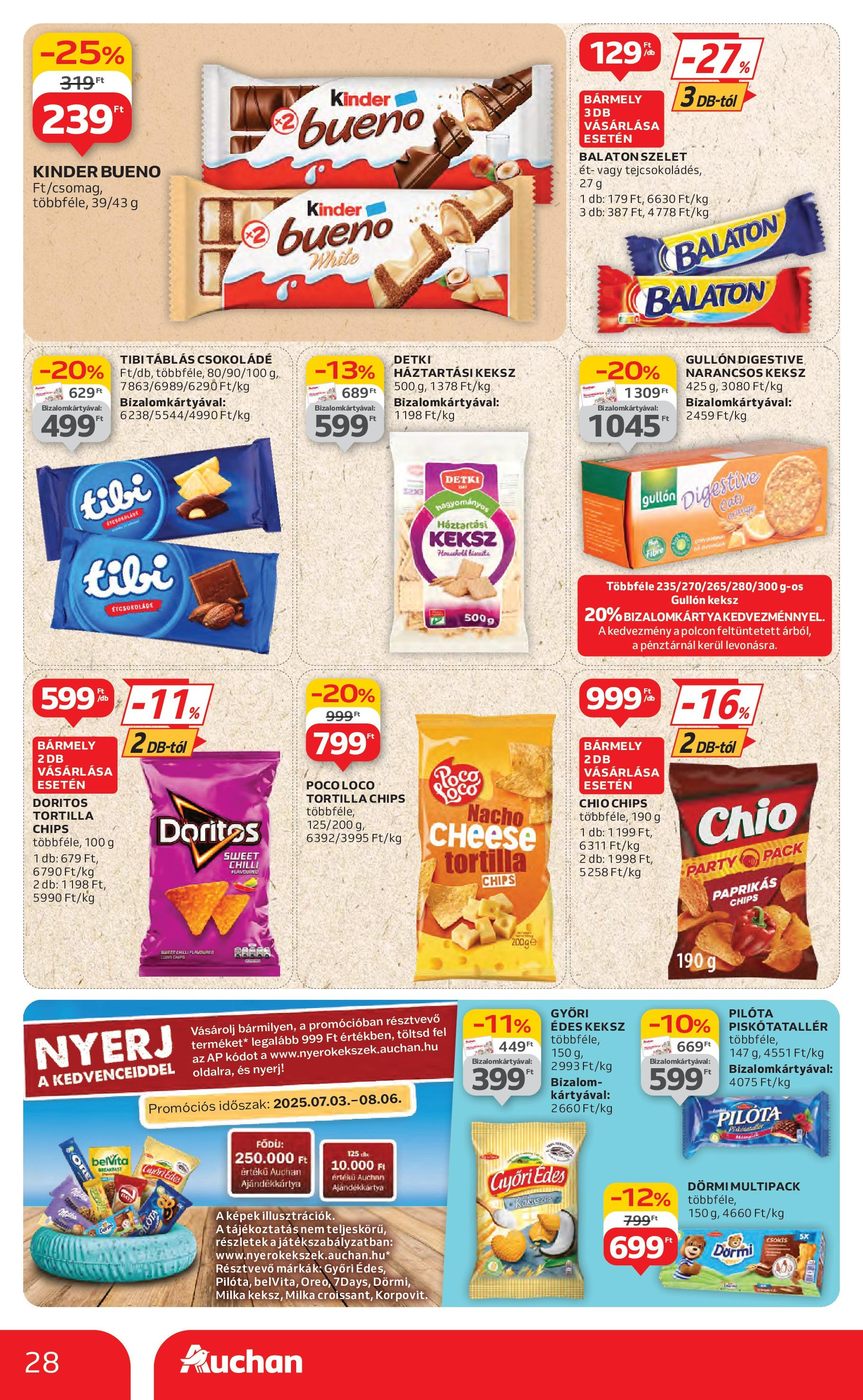 Auchan Akciós újság - 2025.07.03. -tól/töl > akció, lapozható szórólap 🛍️ | Oldal: 28 | Termékek: Chips, Háztartási keksz, Tortilla, Étcsokoládé
