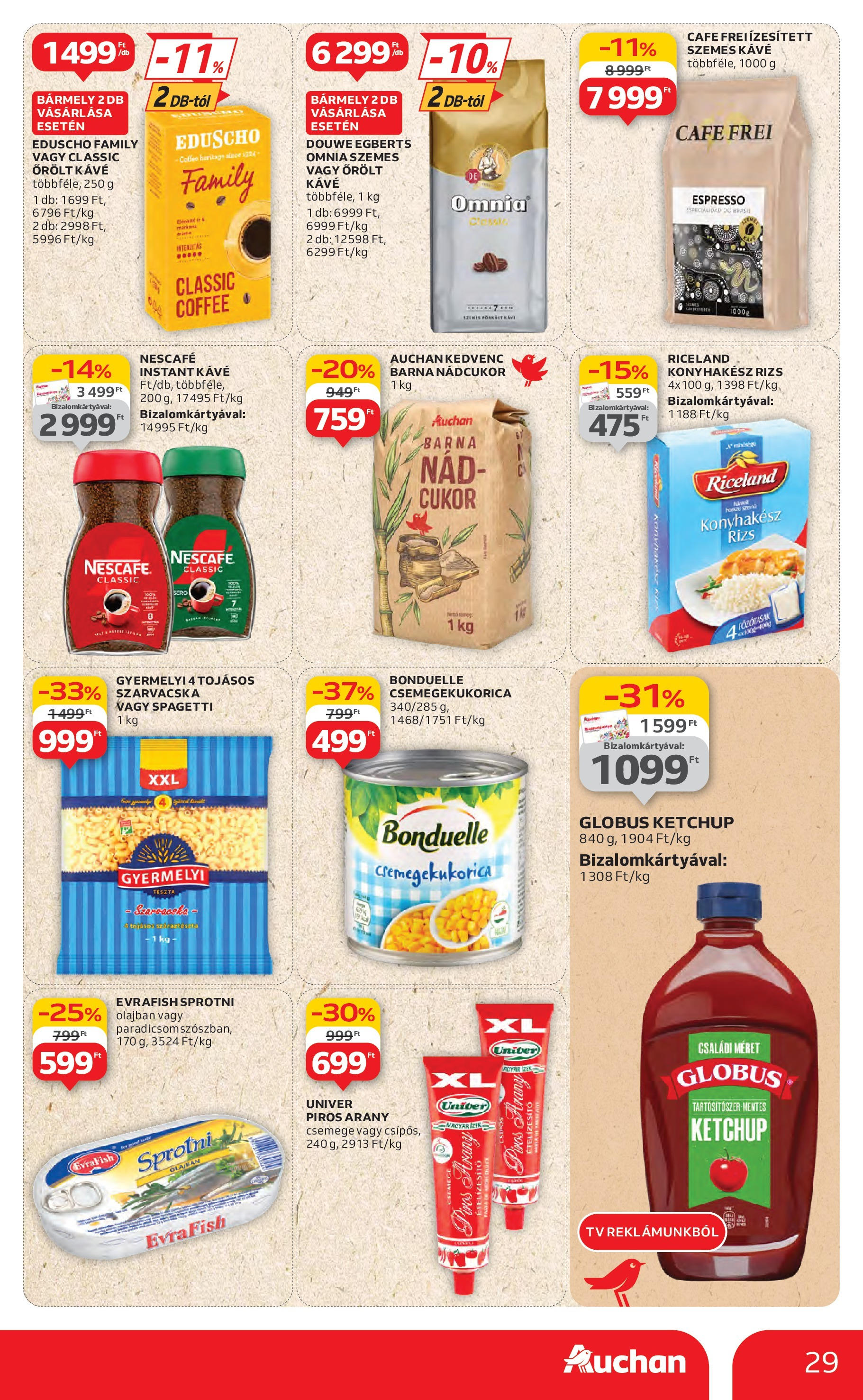 Auchan Akciós újság - 2025.07.03. -tól/töl > akció, lapozható szórólap 🛍️ | Oldal: 29 | Termékek: Spagetti, Sprotni, Ketchup, Instant kávé