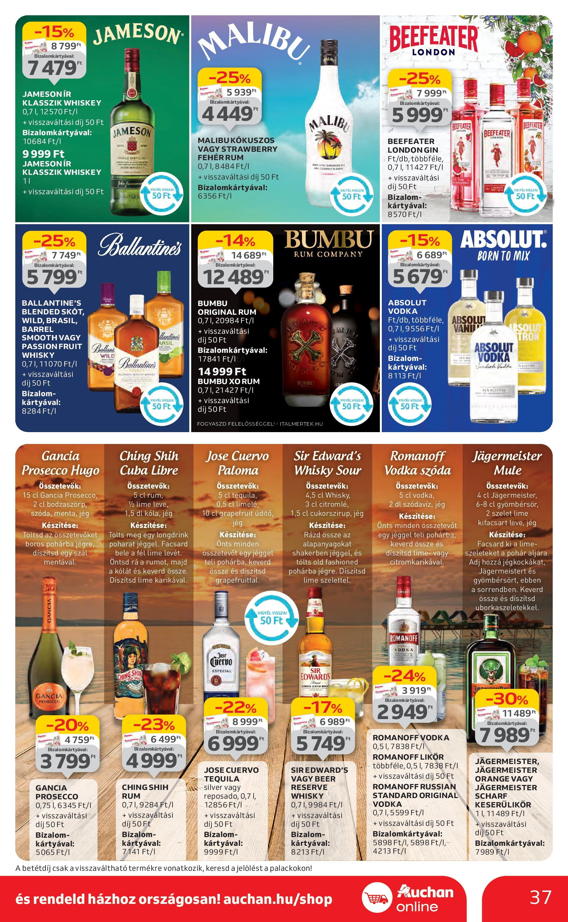 Auchan Akciós újság - 2025.07.03. -tól/töl > akció, lapozható szórólap 🛍️ | Oldal: 37 | Termékek: Absolut vodka, Rum, Vodka, Whisky